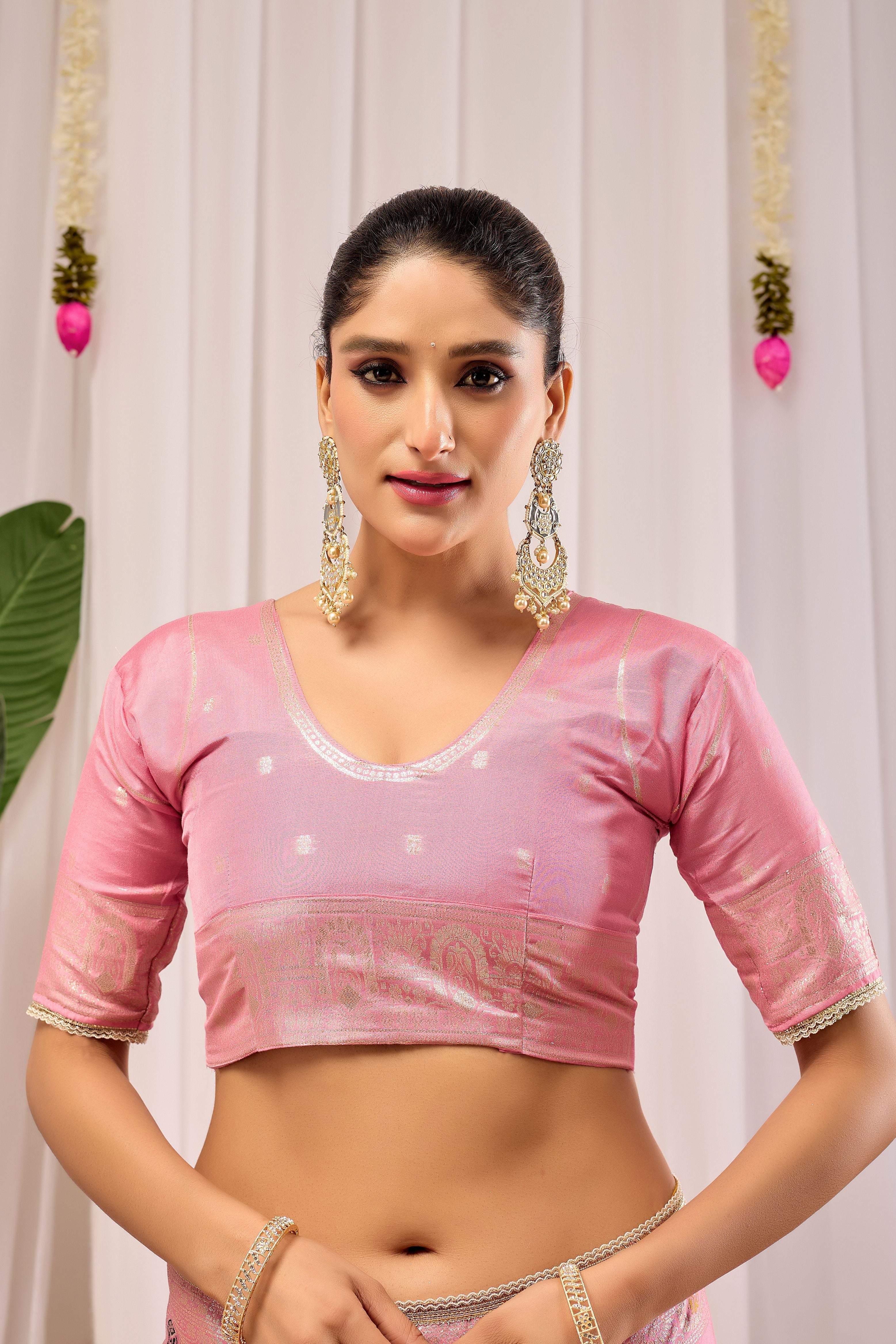 Elegant Soft Pink Woven Silk by Icultuer with Classic Traditional Patterns, Designer Border and Luxurious Pallu