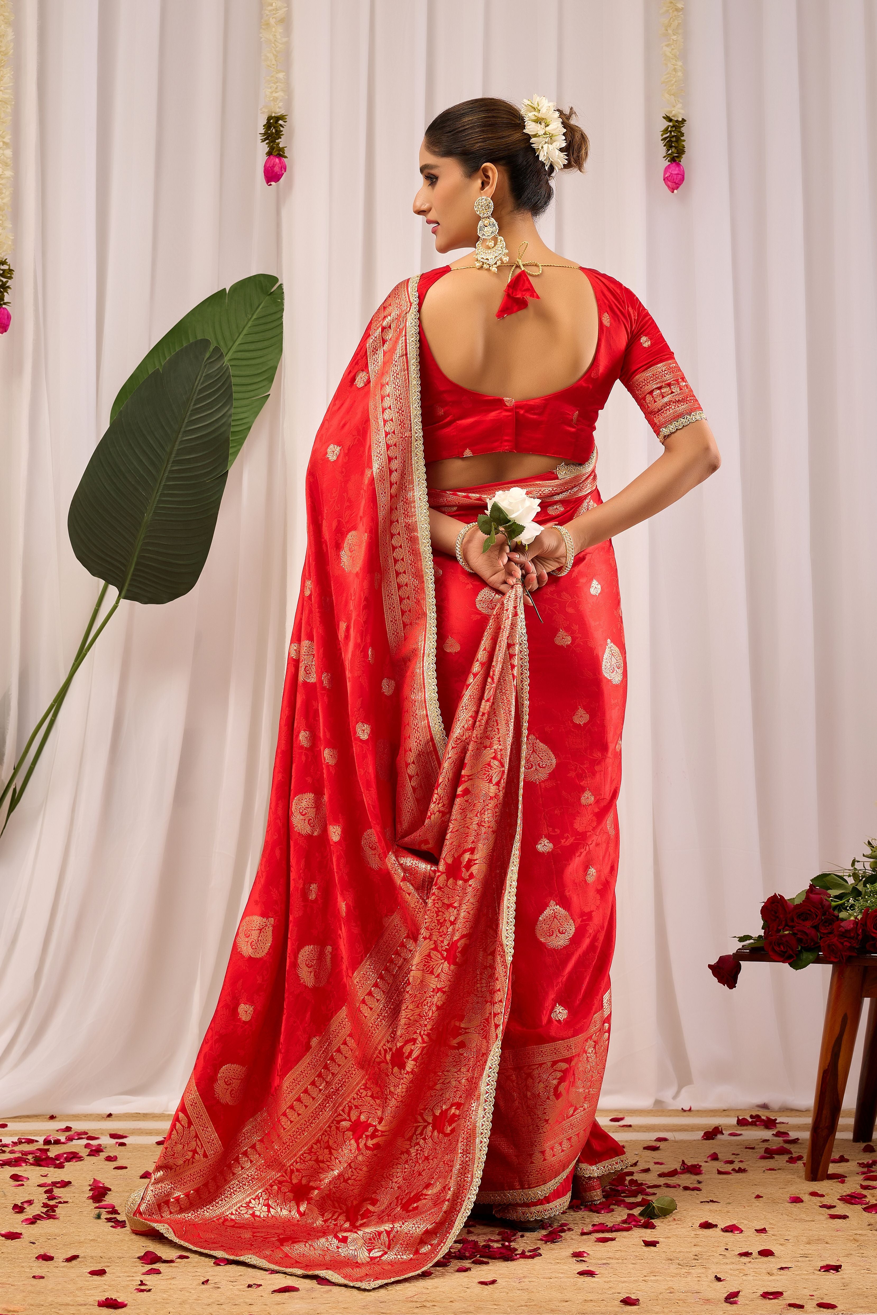 Royal Crimson Heritage soft silk Saree with Traditional Gold Motifs