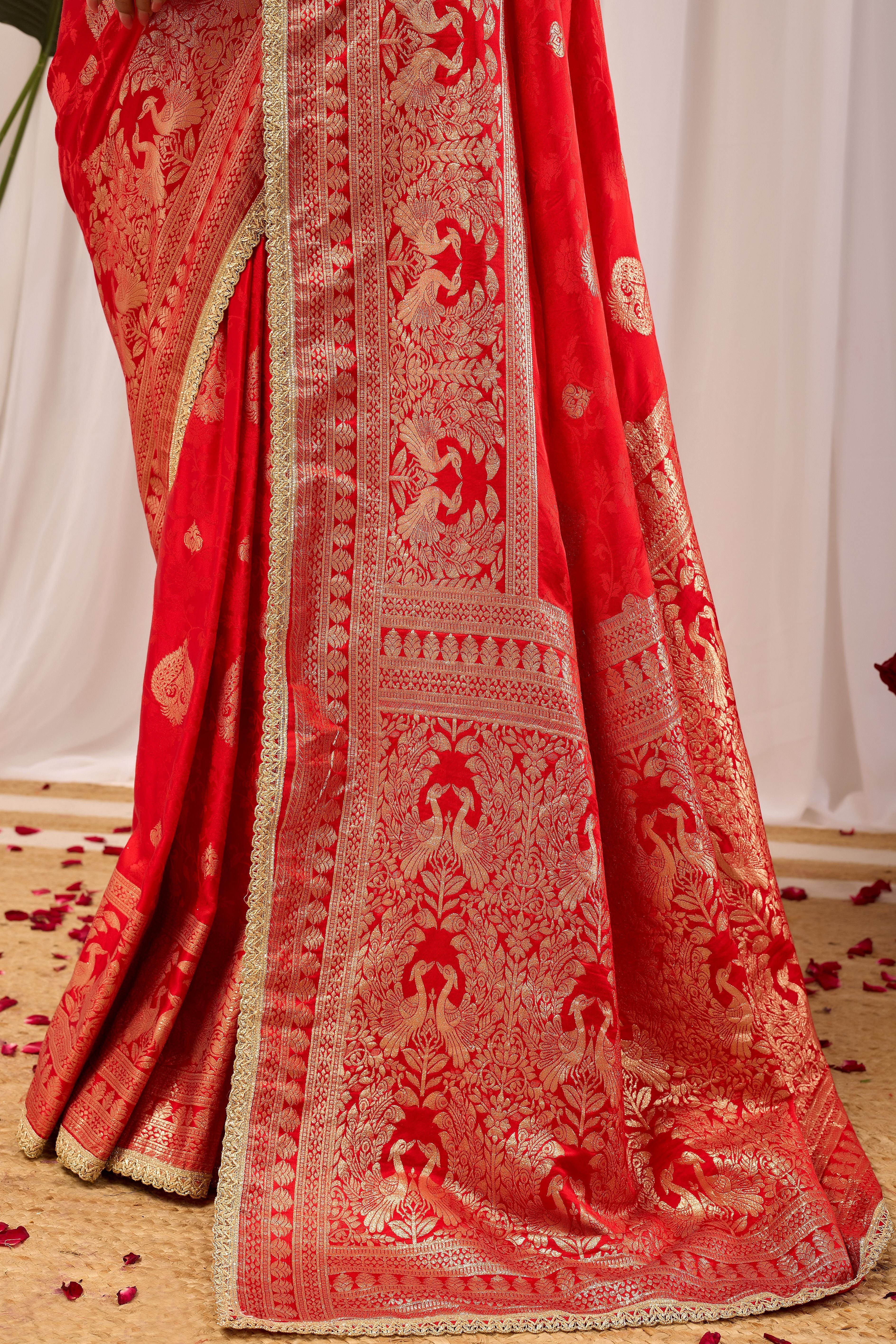 Royal Crimson Heritage soft silk by Icultuer with Traditional Gold Motifs