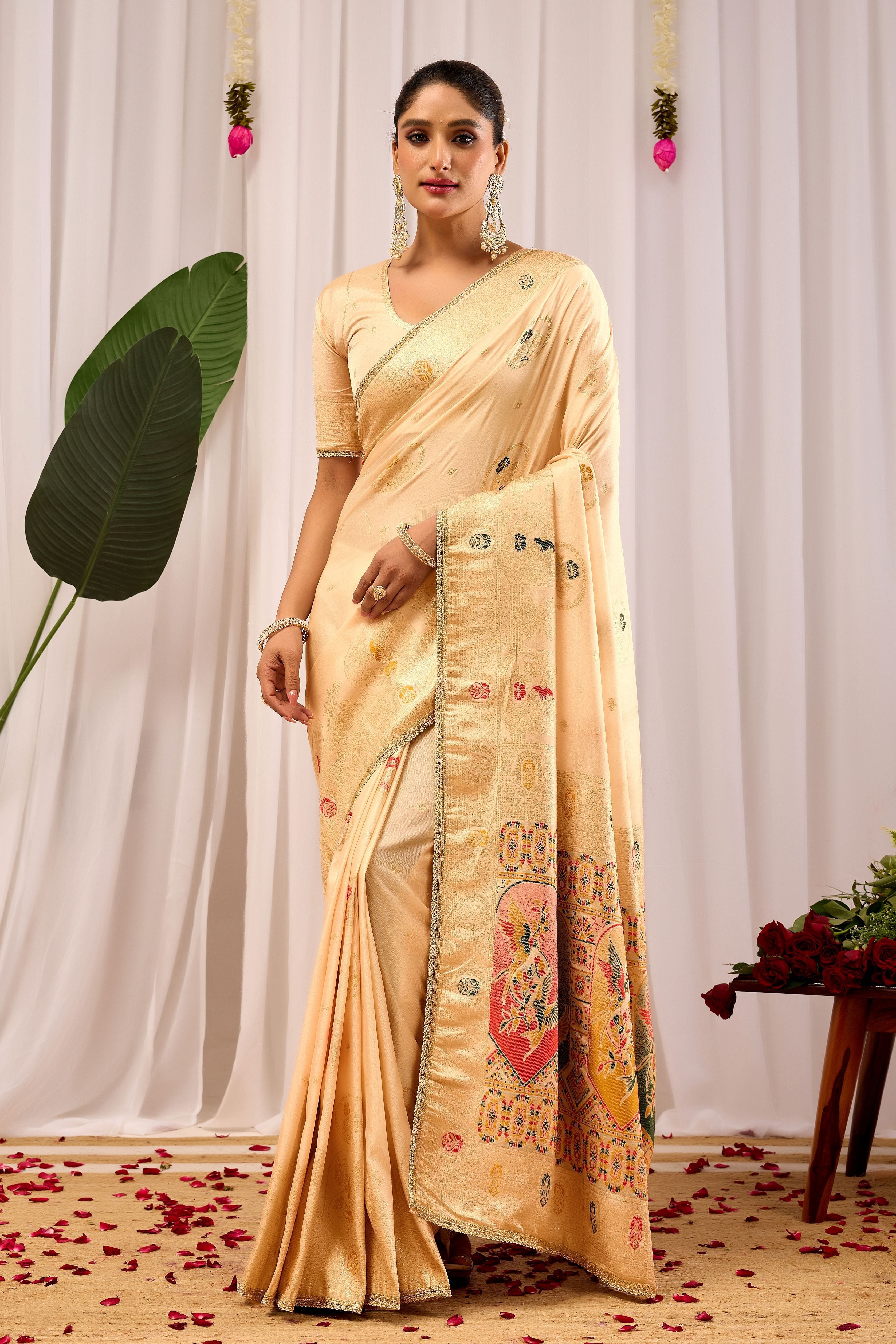 Elegant  Satin  Silk by Icultuer with Traditional Motifs  Timeless Indian Ethnic Wear