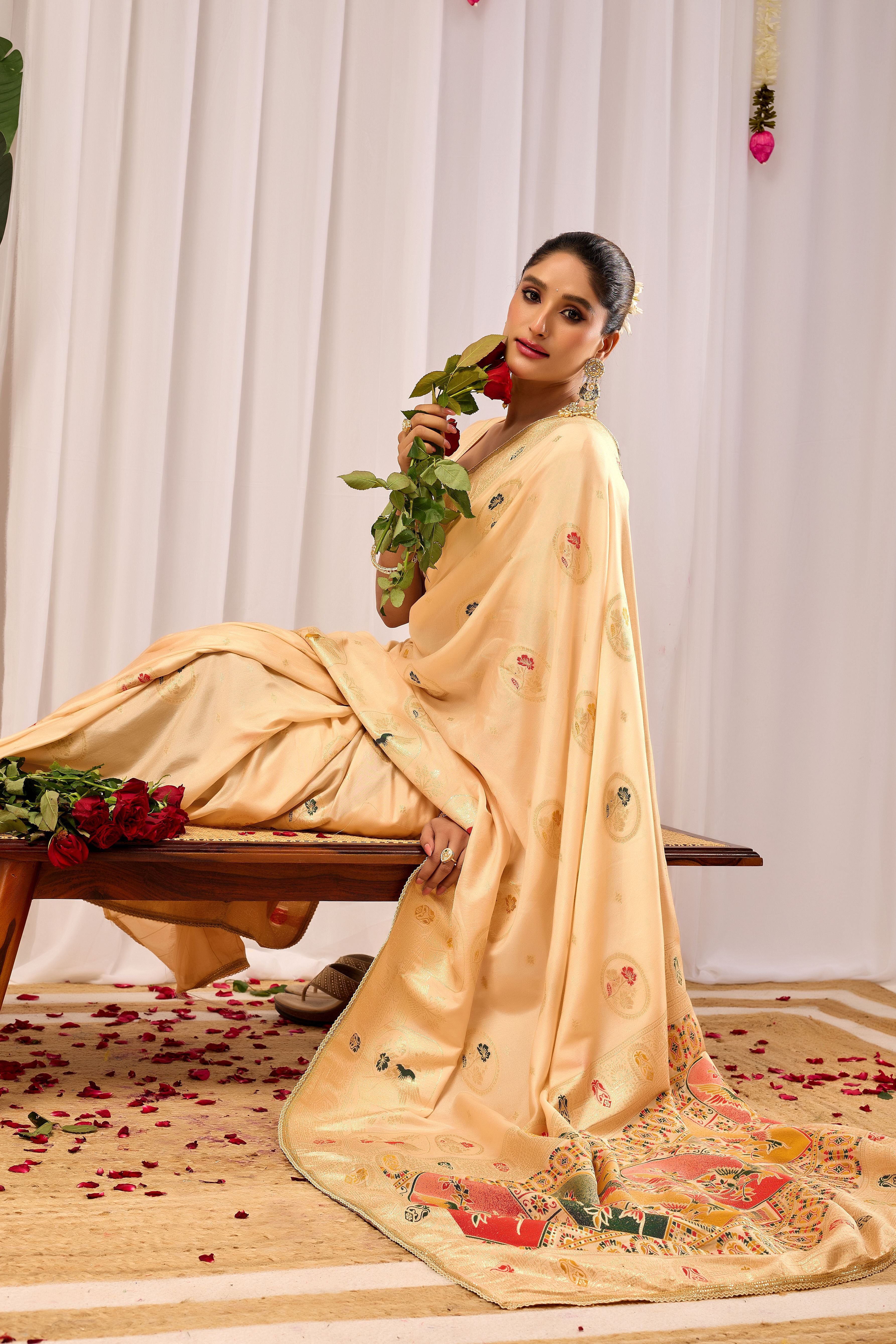 Elegant  Satin  Silk by Icultuer with Traditional Motifs  Timeless Indian Ethnic Wear