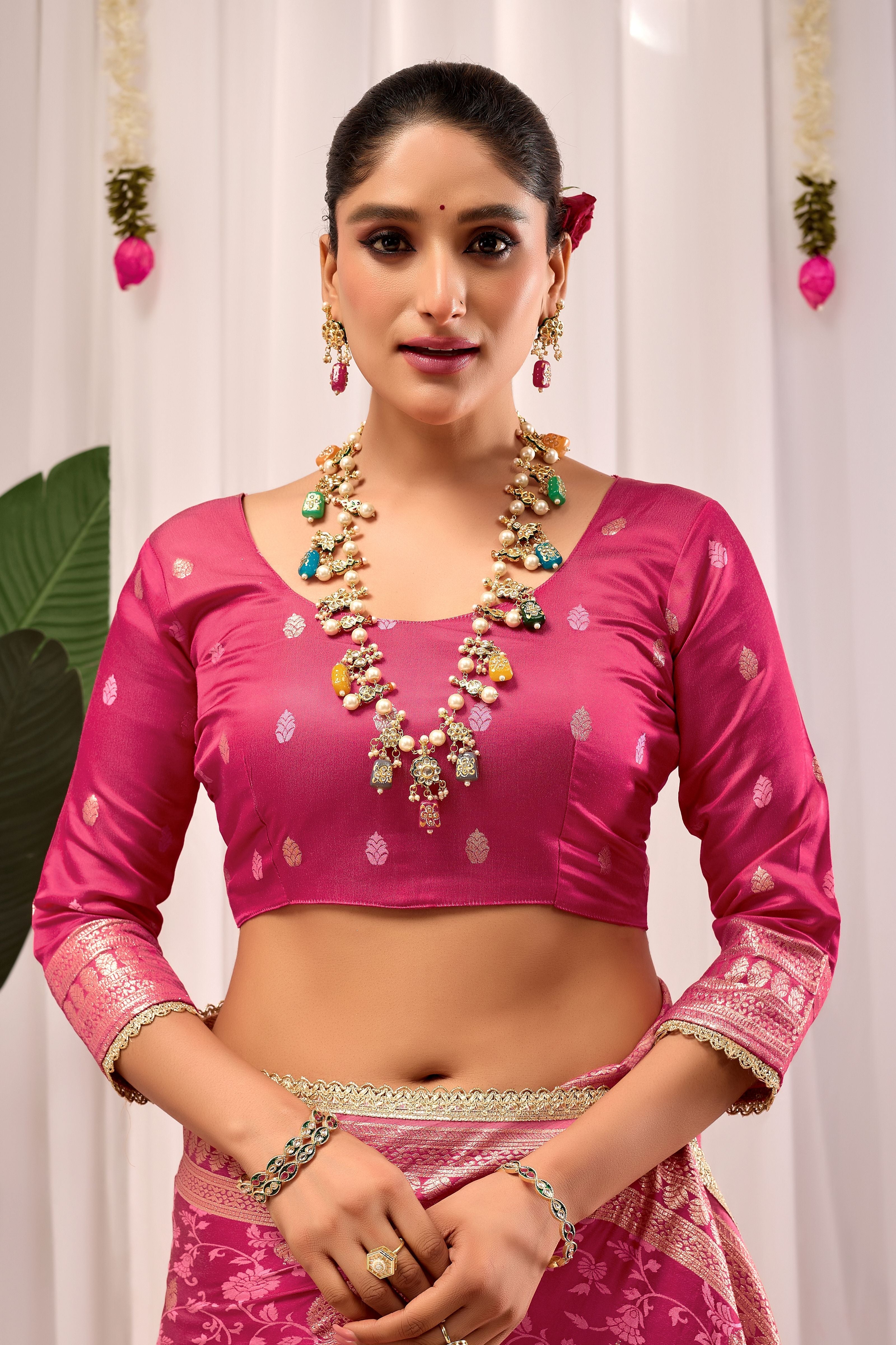 Elegant Rose Pink Floral by Icultuer Featuring Traditional Motifs and Rich Zari Border for Festive Occasions