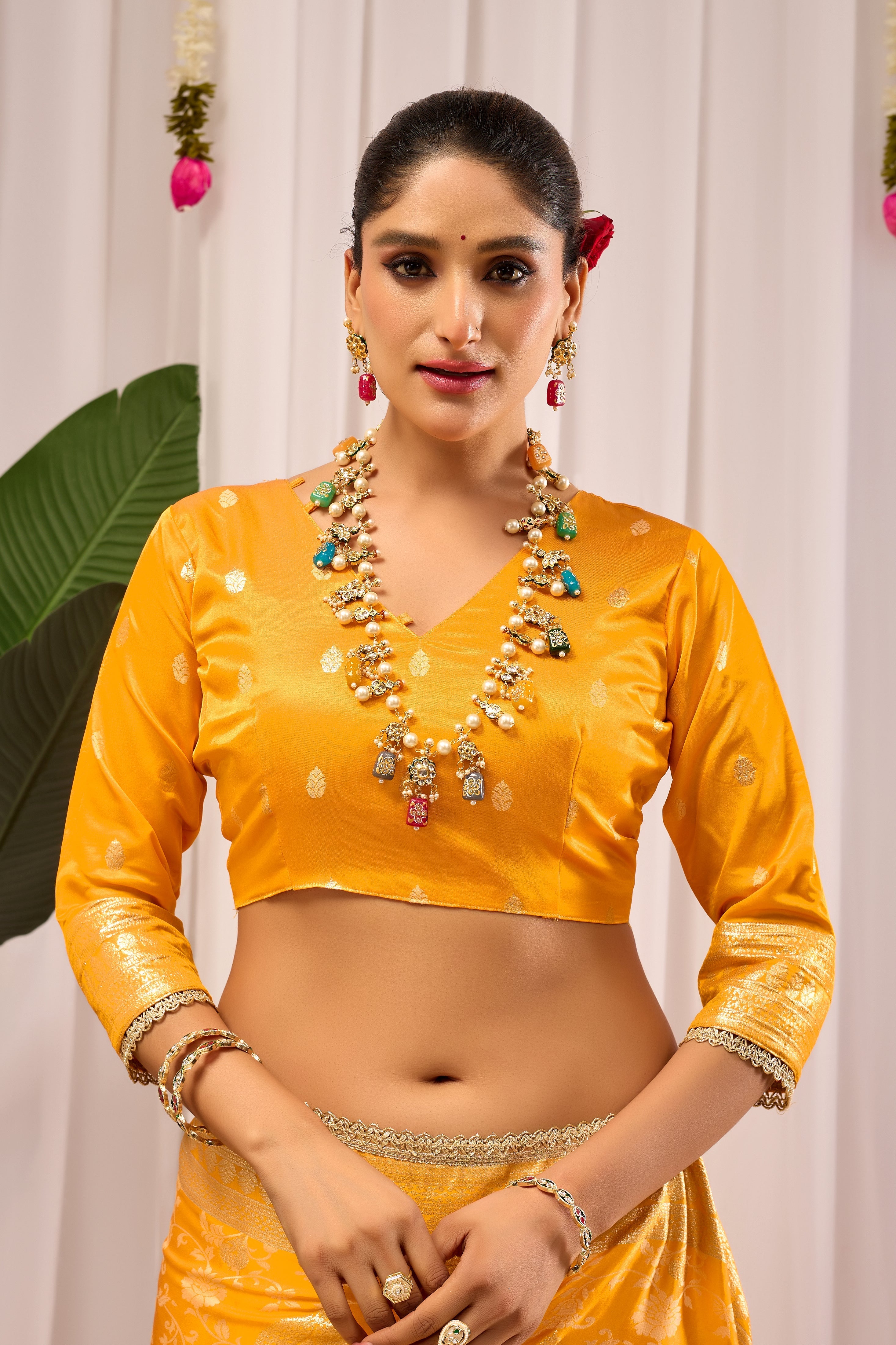 Golden Mustard Heritage Floral  by Icultuer in Luxurious Silk Blend with Intricate Zari Border and Timeless Ethnic Elegance
