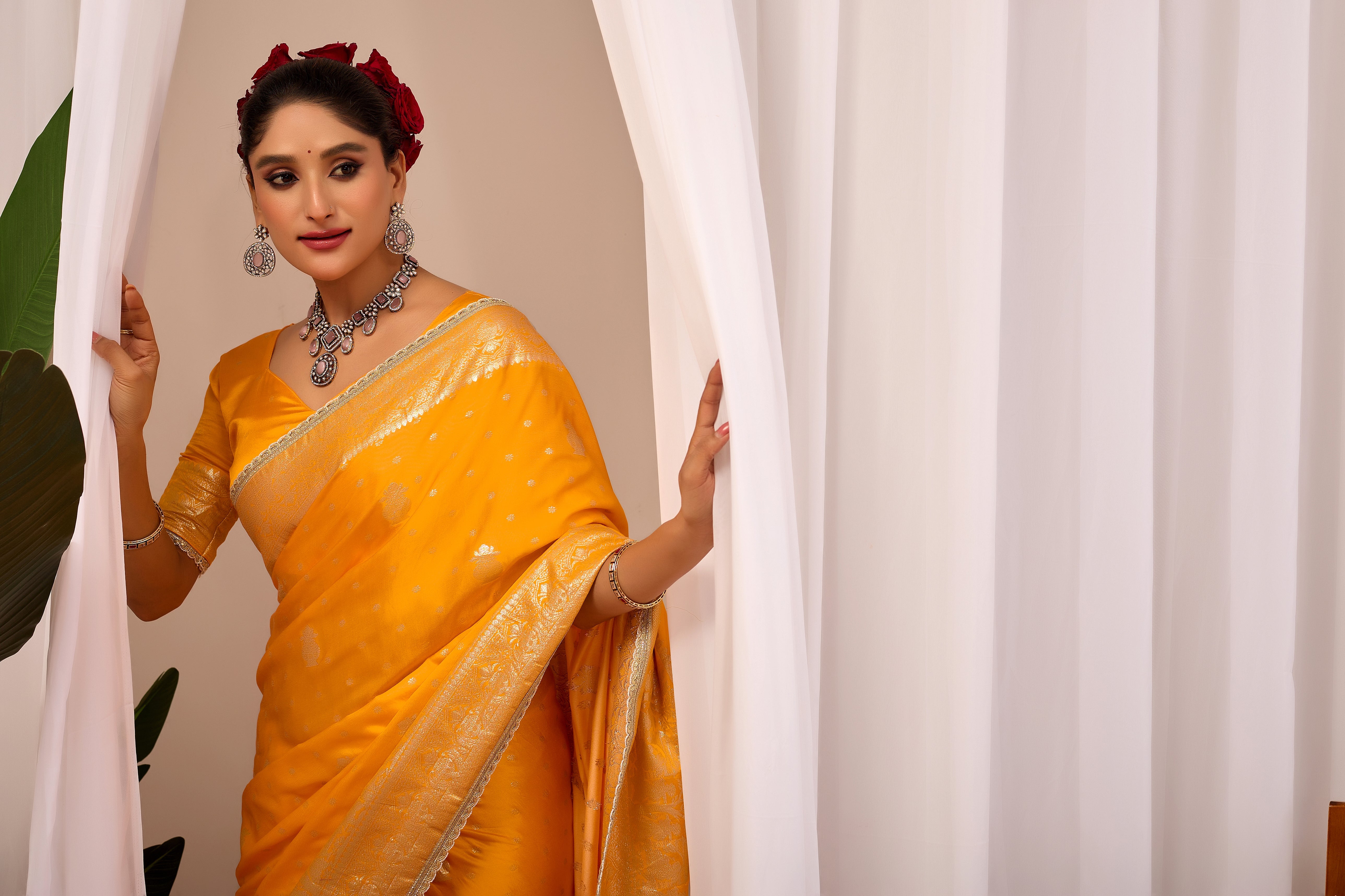 Royal Mustard Yellow  Satin Satin Silk Saree with Antique Gold Zari Weaving