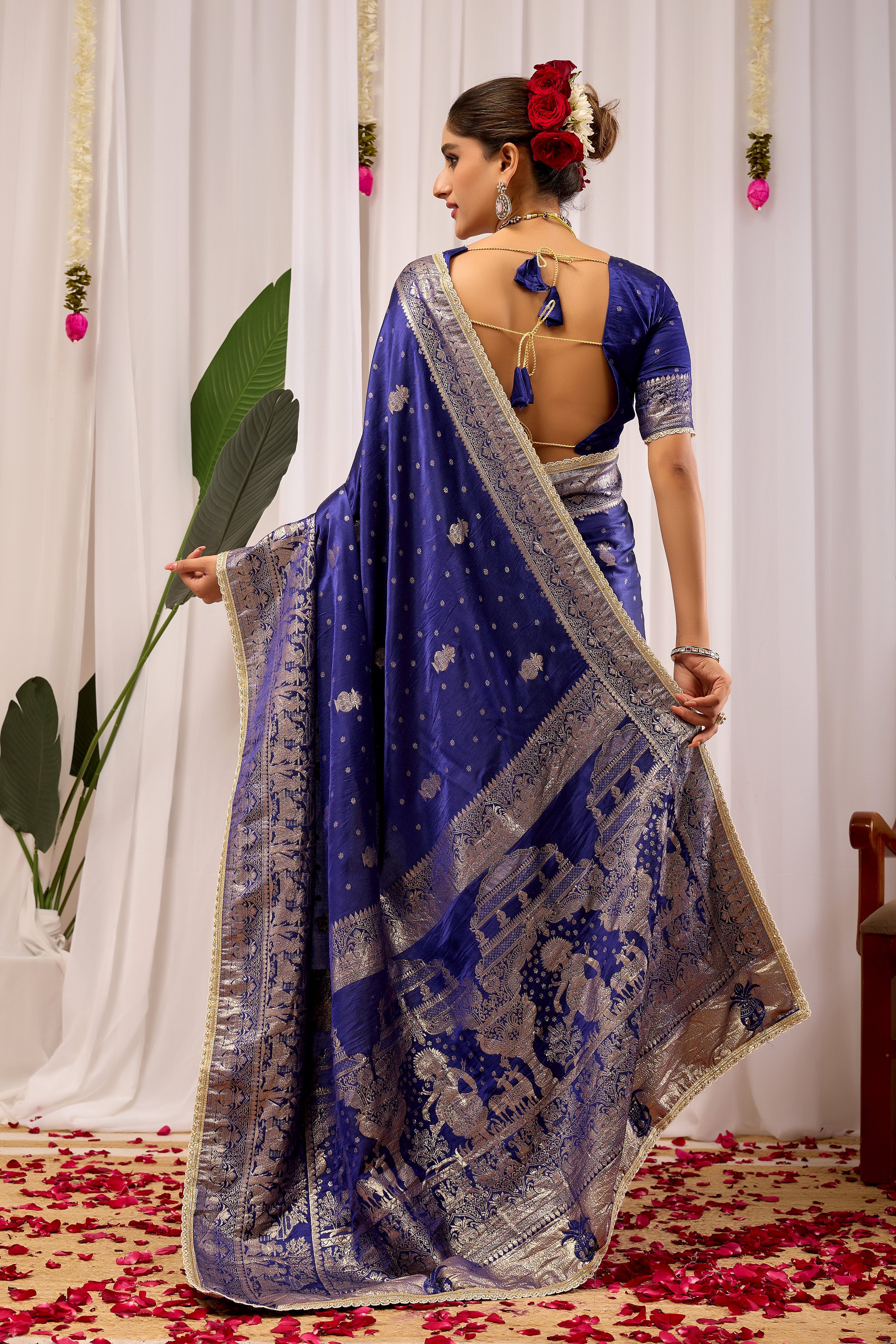 Imperial Royal  Blue Satin Silk by Icultuer in Antique Silver Weave