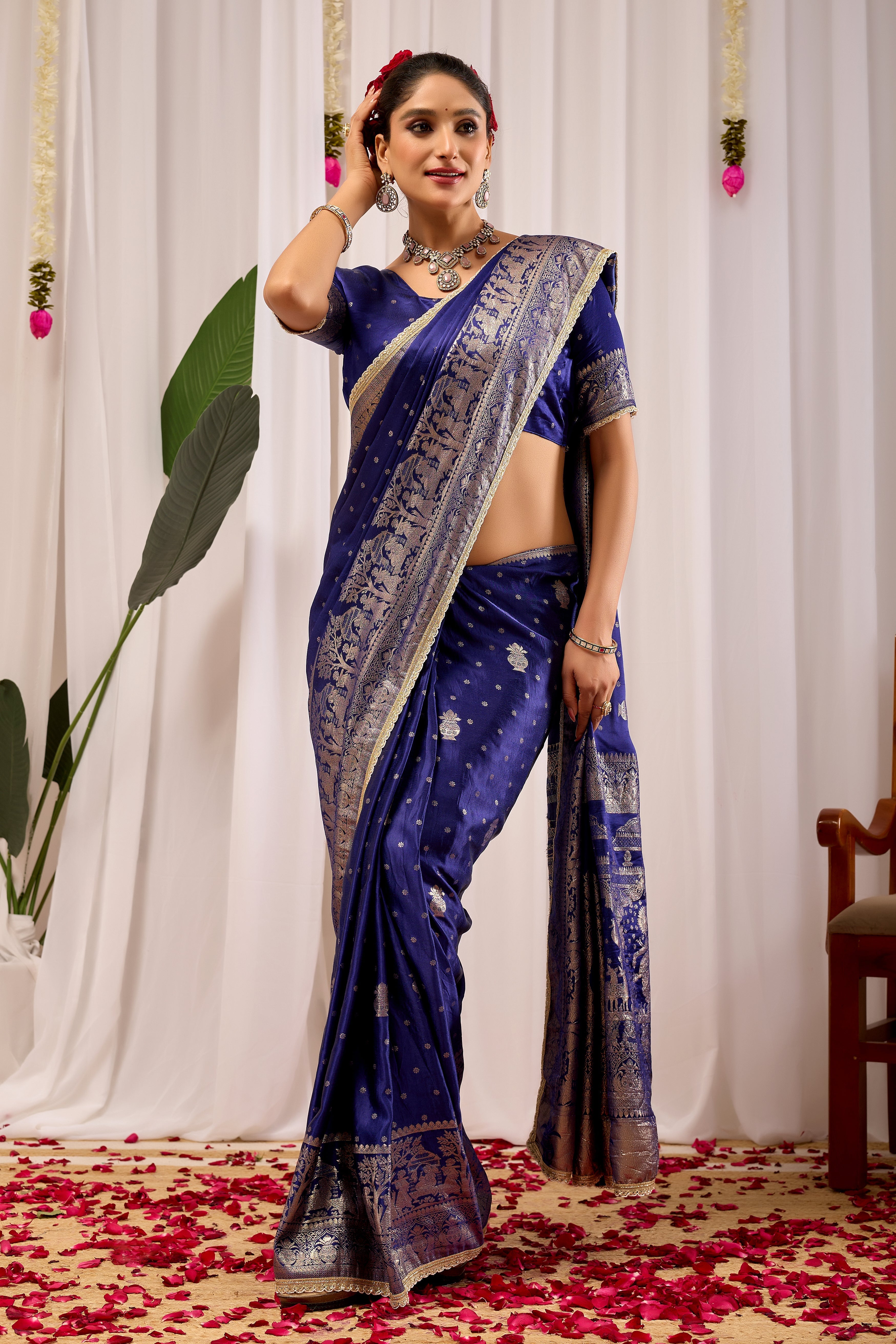 Imperial Royal  Blue Satin Silk by Icultuer in Antique Silver Weave