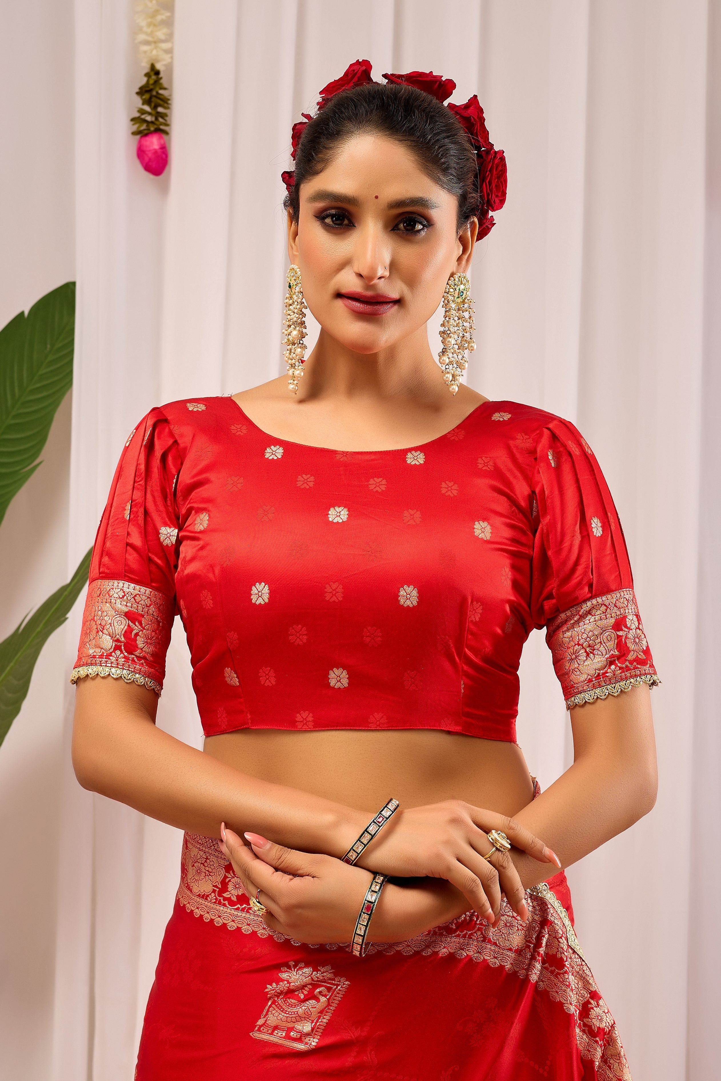 Suhaagan Splendour Crimson Red Satin Silk by Icultuer with Grand Heritage Gold Zari Pallu