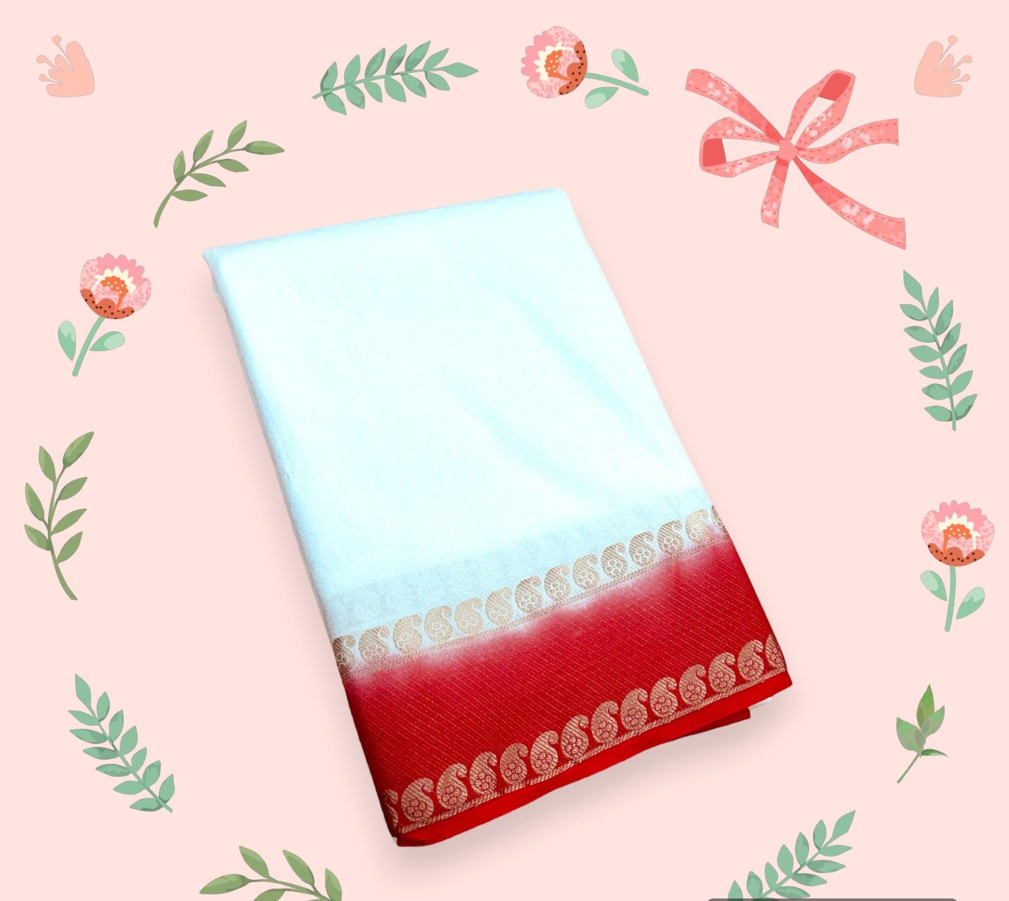Beautiful White Saree with Red Border – Soft Silk Luxury Collection