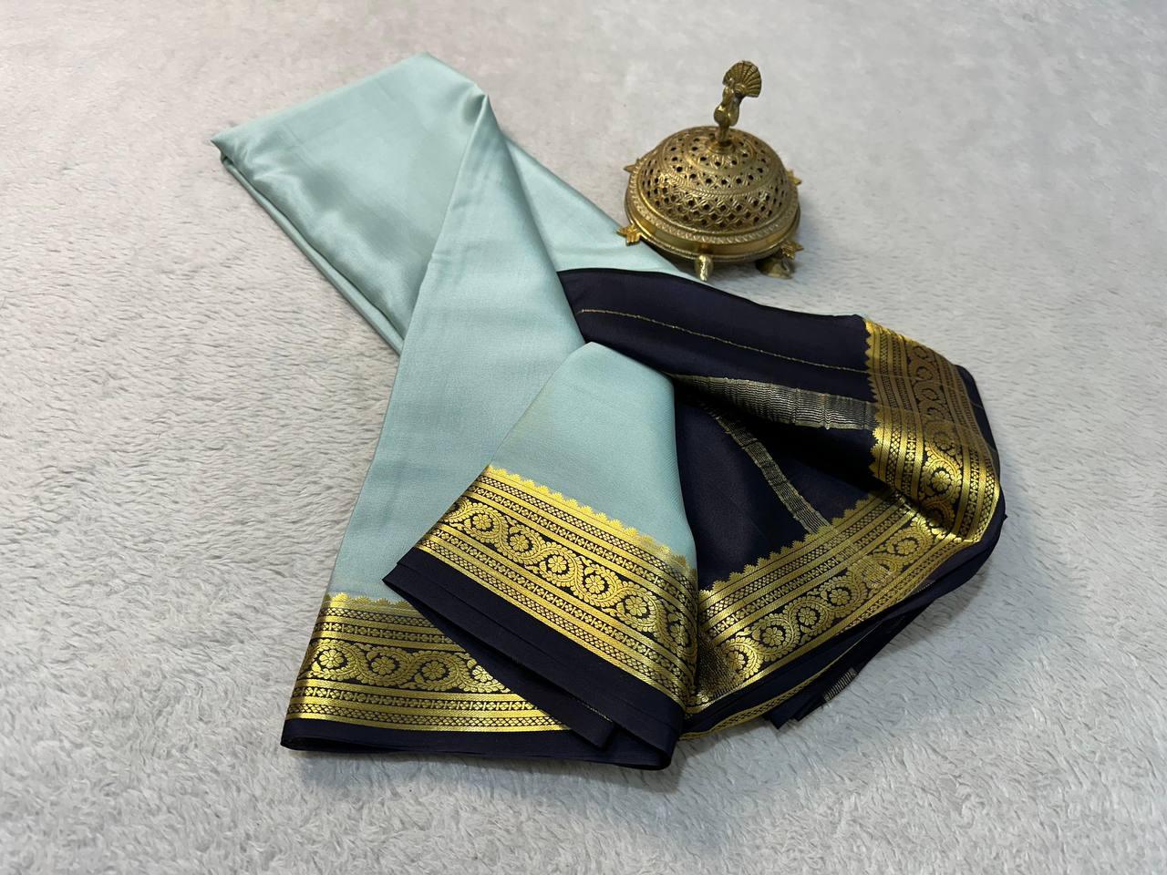 Grace Redefined: Pure Mysore Silk by Icultuer with Striking Contrast Zari Border