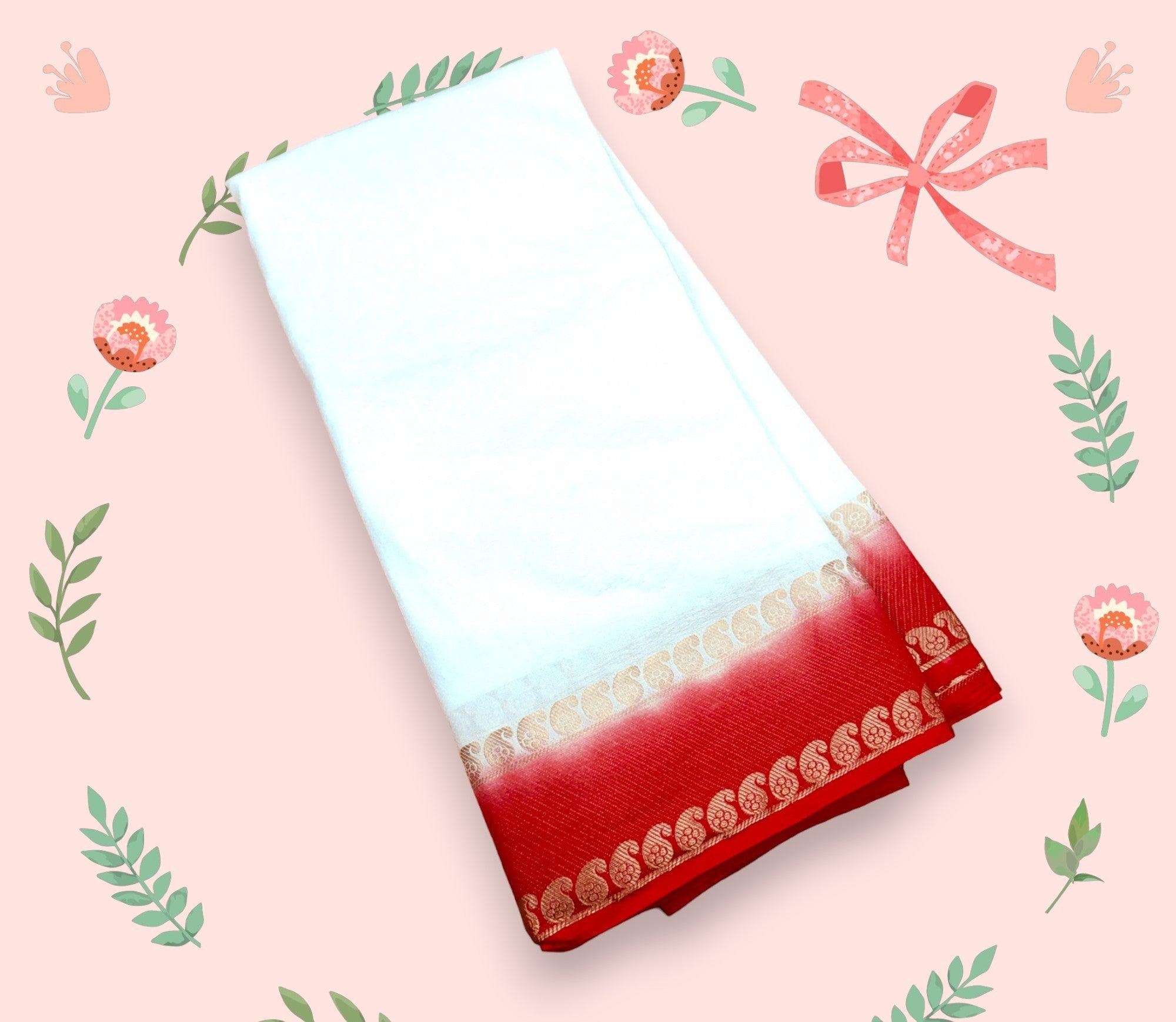 Beautiful White Saree with Red Border – Soft Silk Luxury Collection
