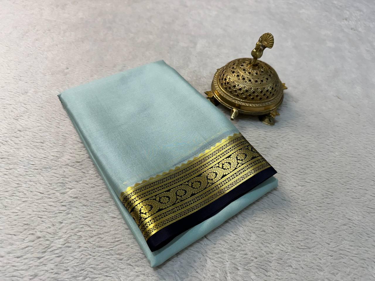 Grace Redefined: Pure Mysore Silk by Icultuer with Striking Contrast Zari Border
