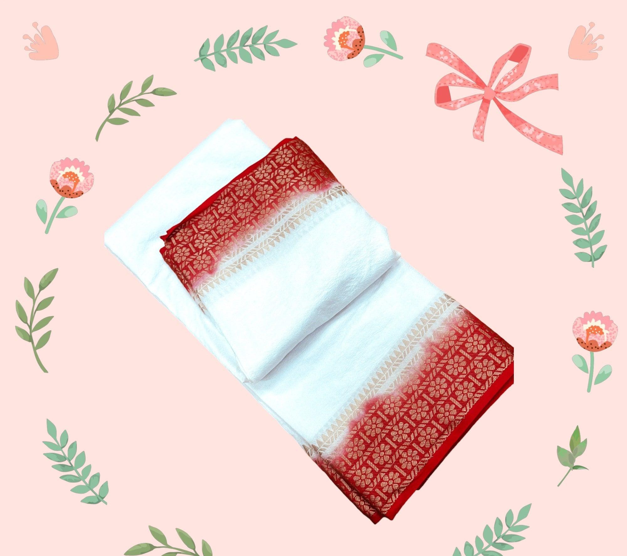 Buy White and Red Soft Silk Sarees Online – Pure Traditional Style