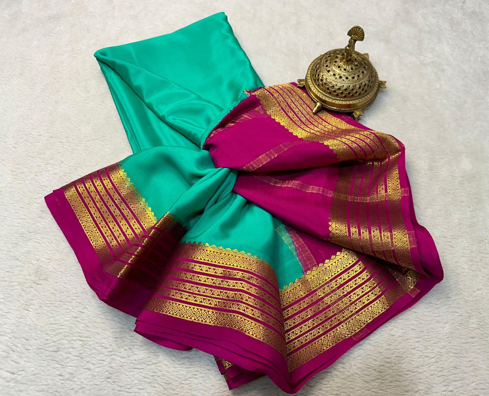 Stylish Tradition: Mysore Silk by Icultuer with Zari-Enhanced Contrasts
