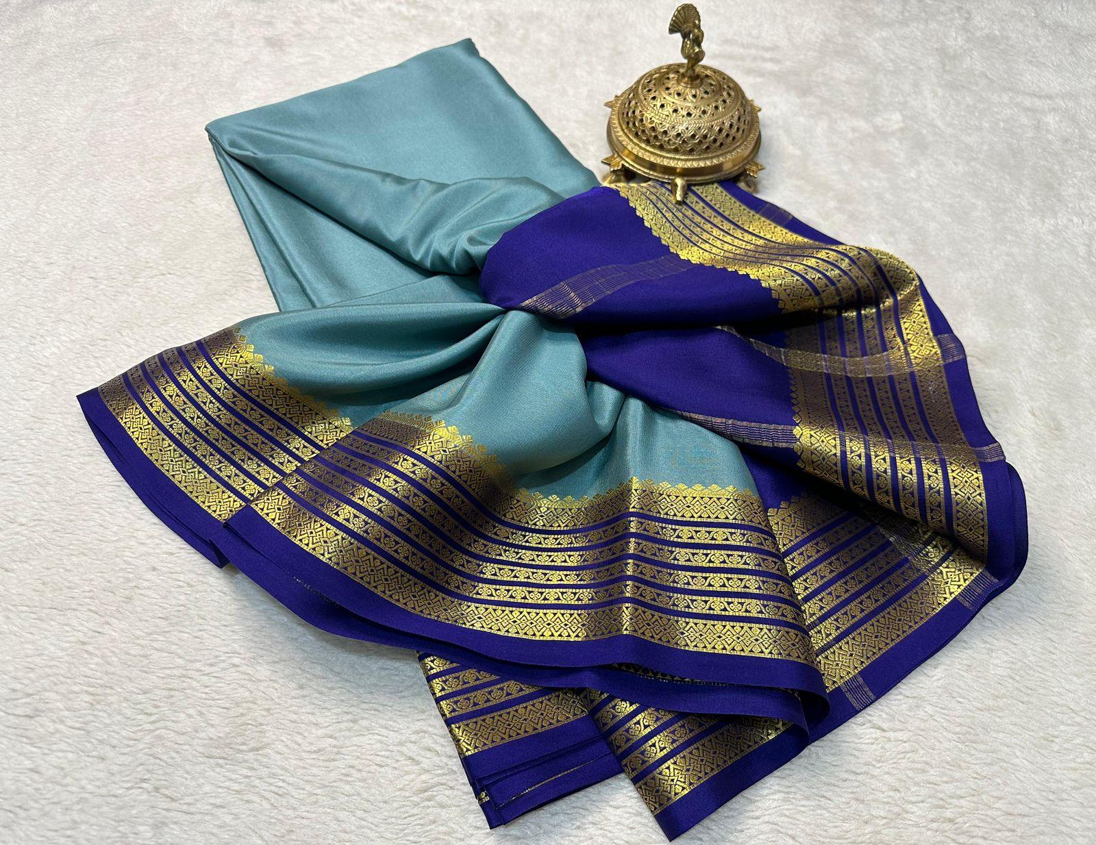 Richly Crafted: Pure Mysore Silk by Icultuer with Stunning Zari Borders