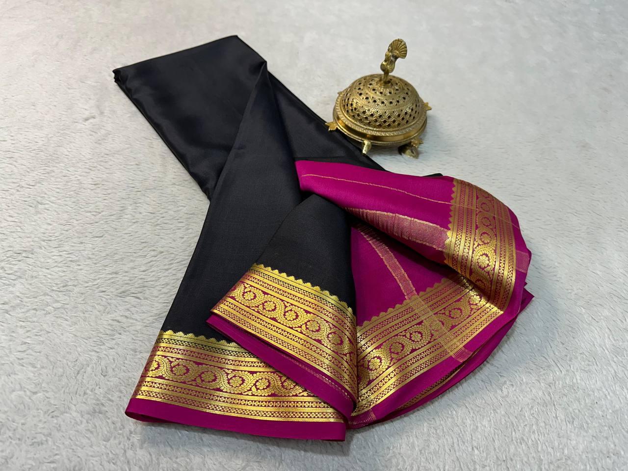 Eternal Beauty: Pure Mysore Silk by Icultuers in Elegant Zari Borders