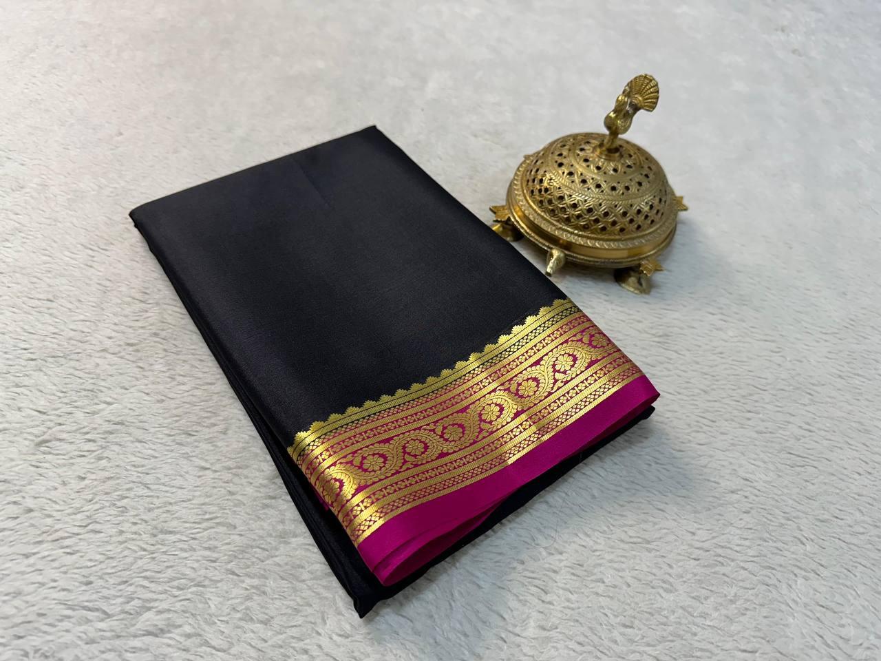 Eternal Beauty: Pure Mysore Silk by Icultuers in Elegant Zari Borders