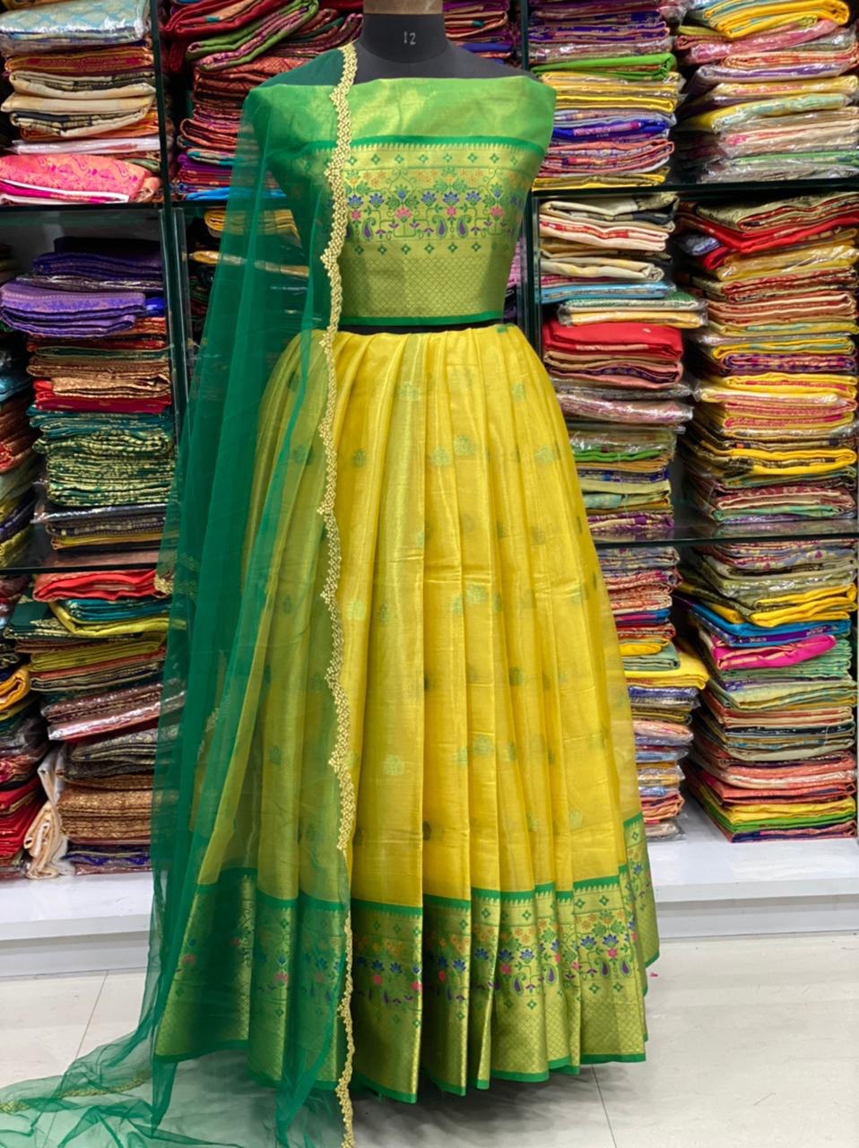Wedding Special Yellow Pure Zari Weaving Kanjivaram Half by Icultuer