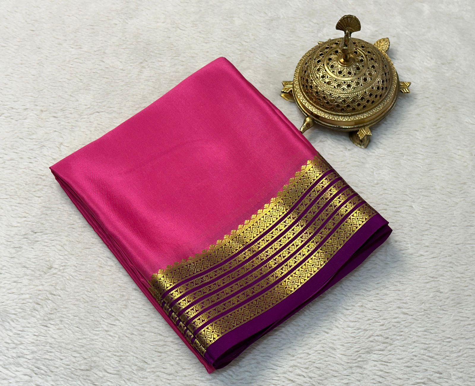 Silken Marvel: Pure Mysore by Icultuer with Elegant Zari Contrasts