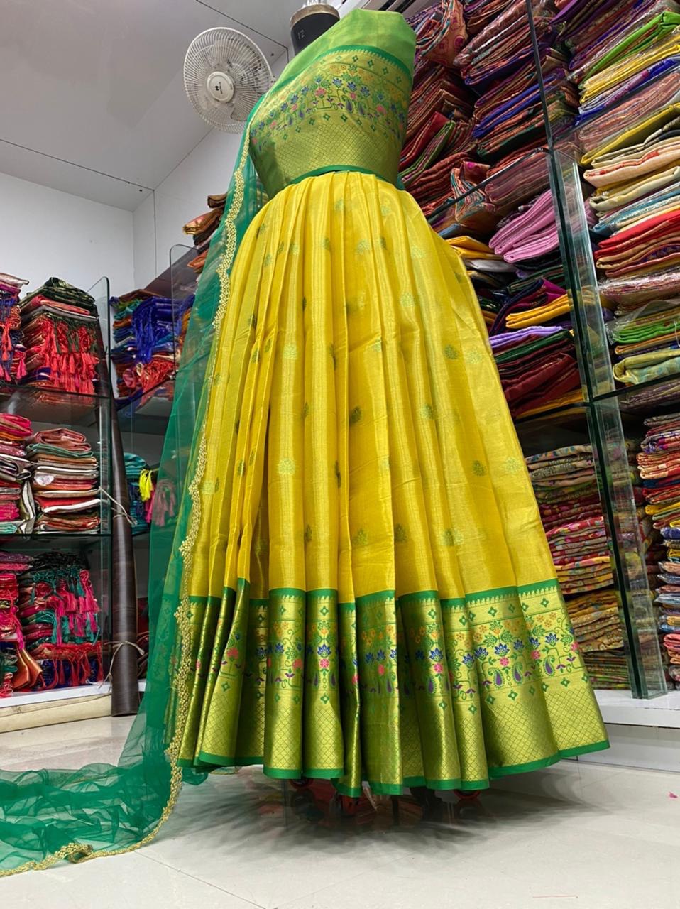 Wedding Special Yellow Pure Zari Weaving Kanjivaram Half by Icultuer
