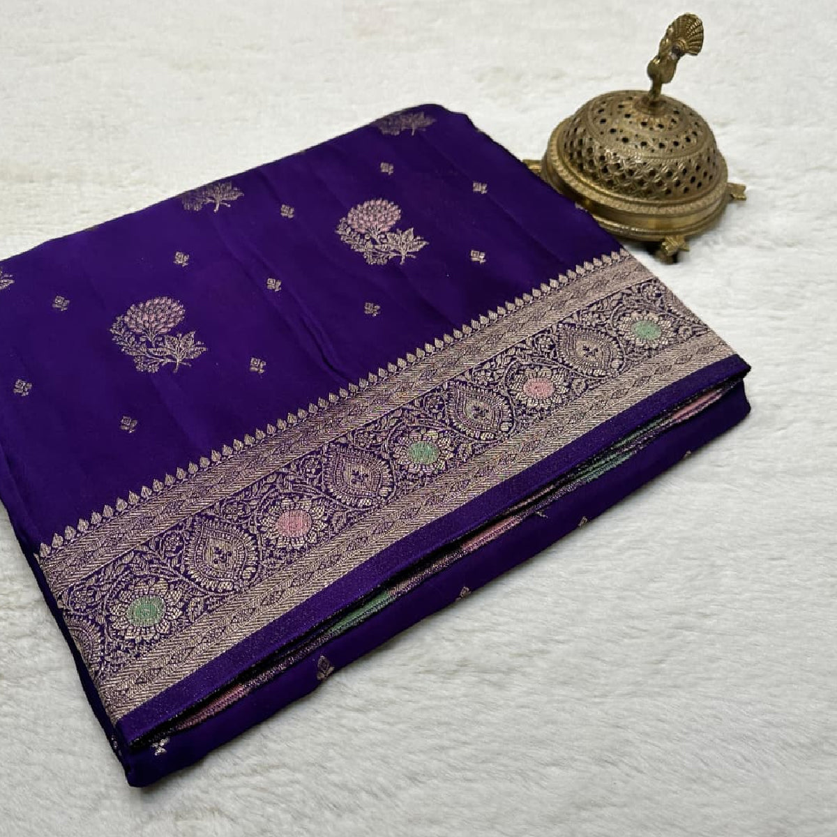 Royal Purple Kanchipuram Soft Silk by Icultuer with Heavy Zari Border