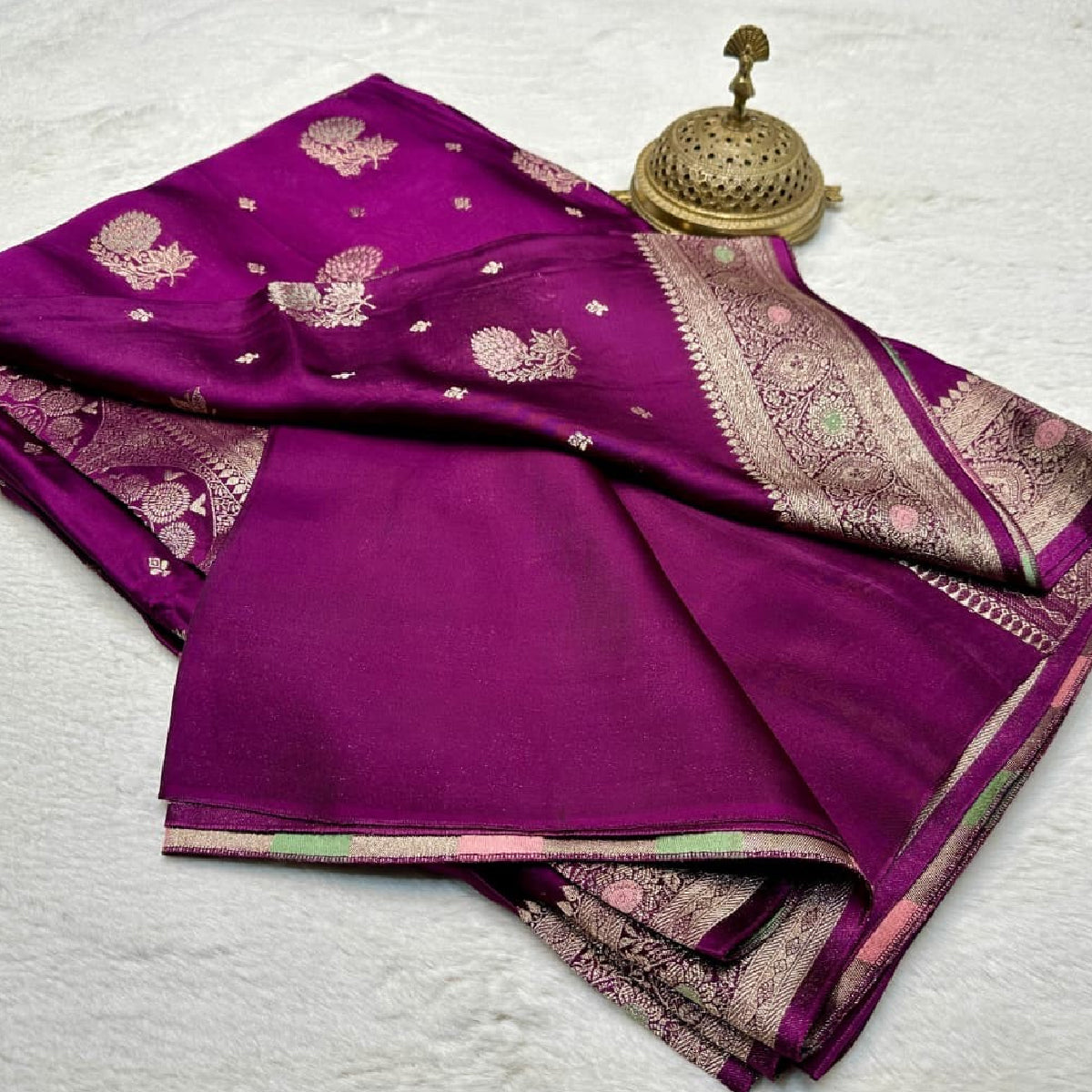 Deep Magenta Wine Kanchipuram Soft Silk by Icultuer with Gold Zari Work