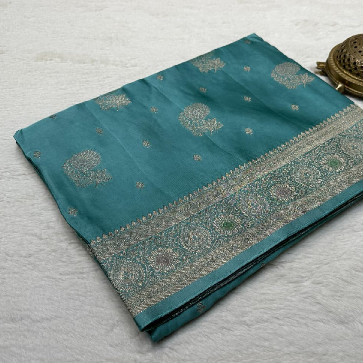 Rama Green Kanchipuram Soft Silk by Icultuer with Heavy Zari Border