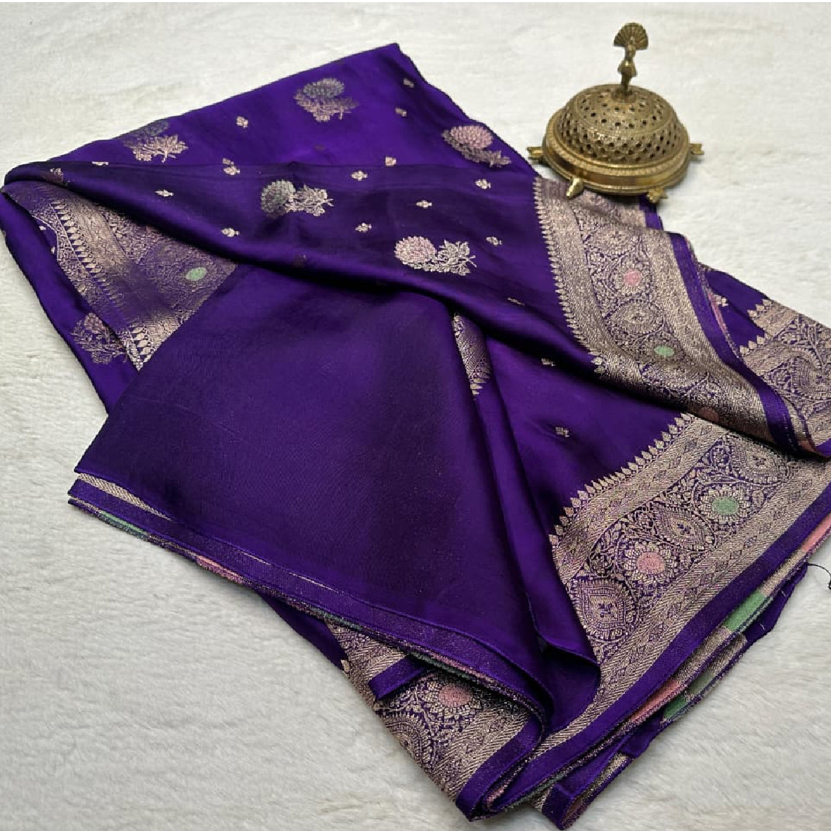 Royal Purple Kanchipuram Soft Silk by Icultuer with Heavy Zari Border