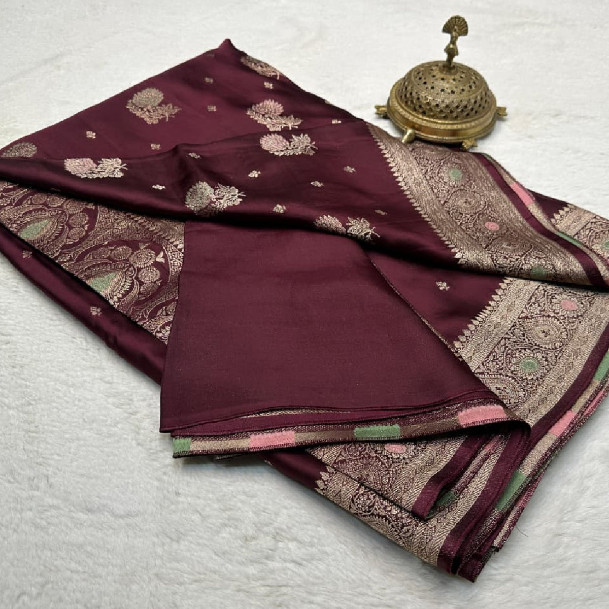 Wine Maroon Kanchipuram Soft Silk by Icultuer with Gold Zari Butta