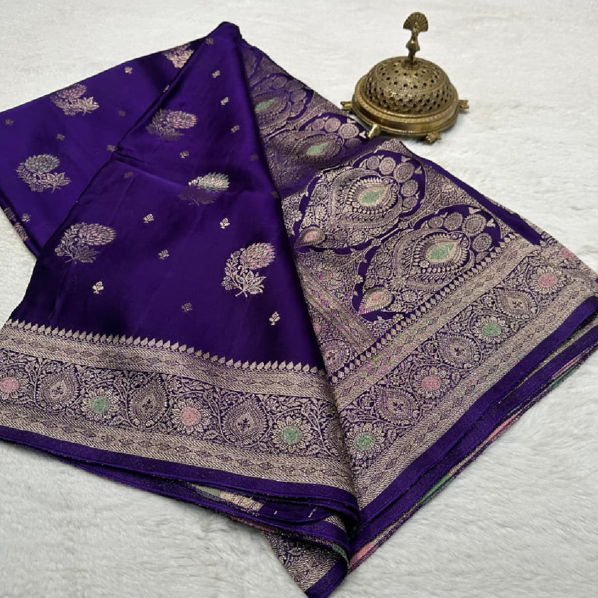 Royal Purple Kanchipuram Soft Silk by Icultuer with Heavy Zari Border