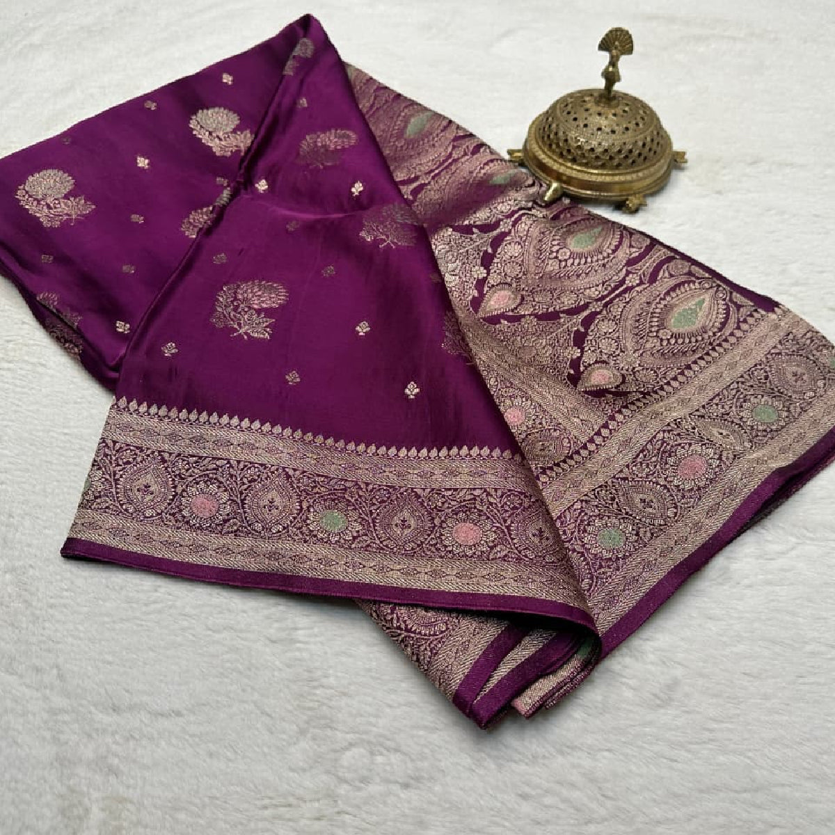Deep Magenta Wine Kanchipuram Soft Silk by Icultuer with Gold Zari Work