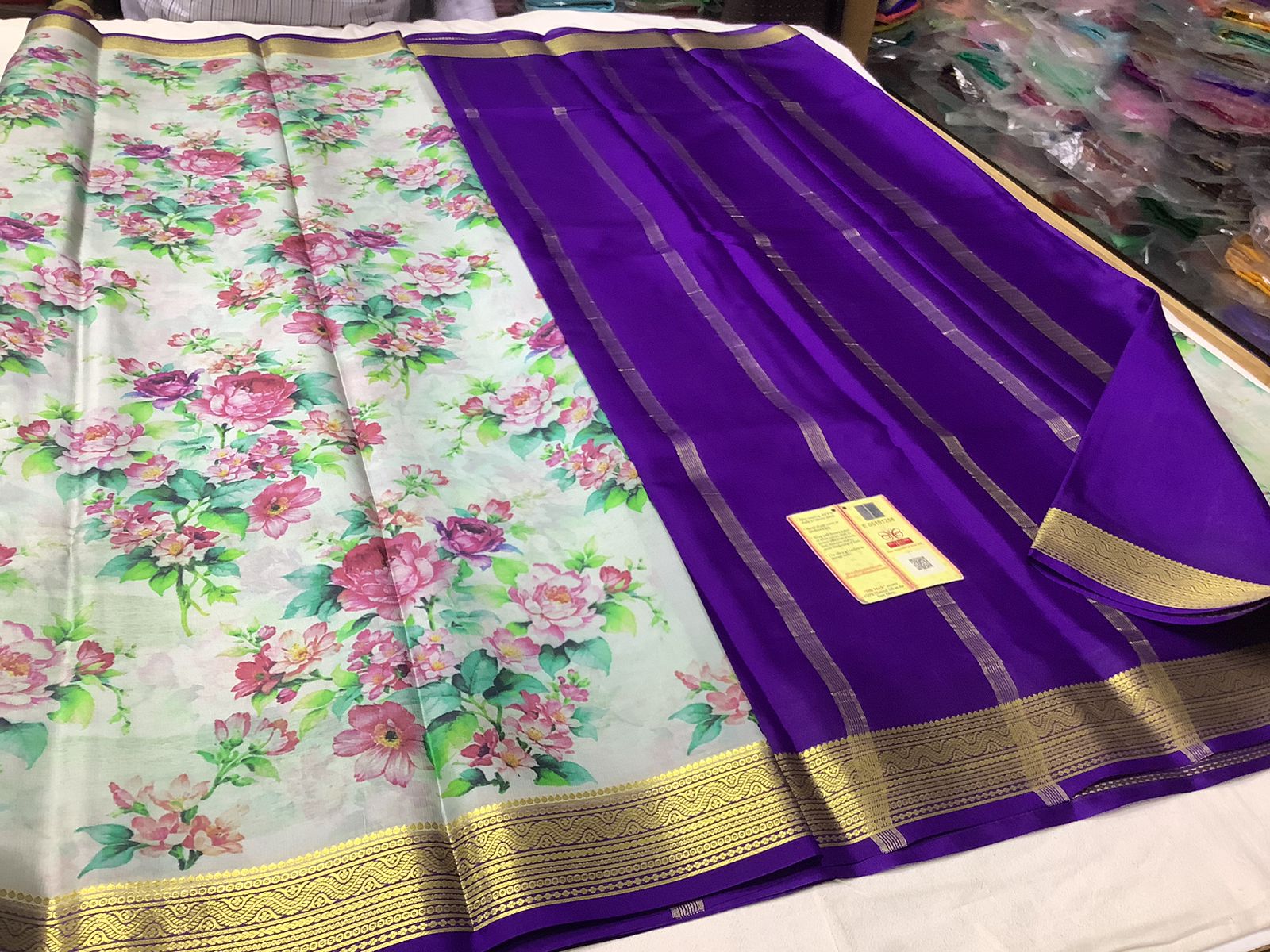 Exclusive pure crepe printed mysore silk by Icultuers