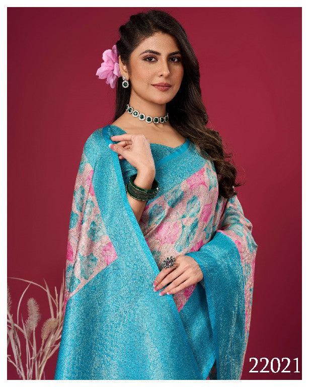 Art Meets Elegance: Digital Prints on Soft Silk in Sky Blue