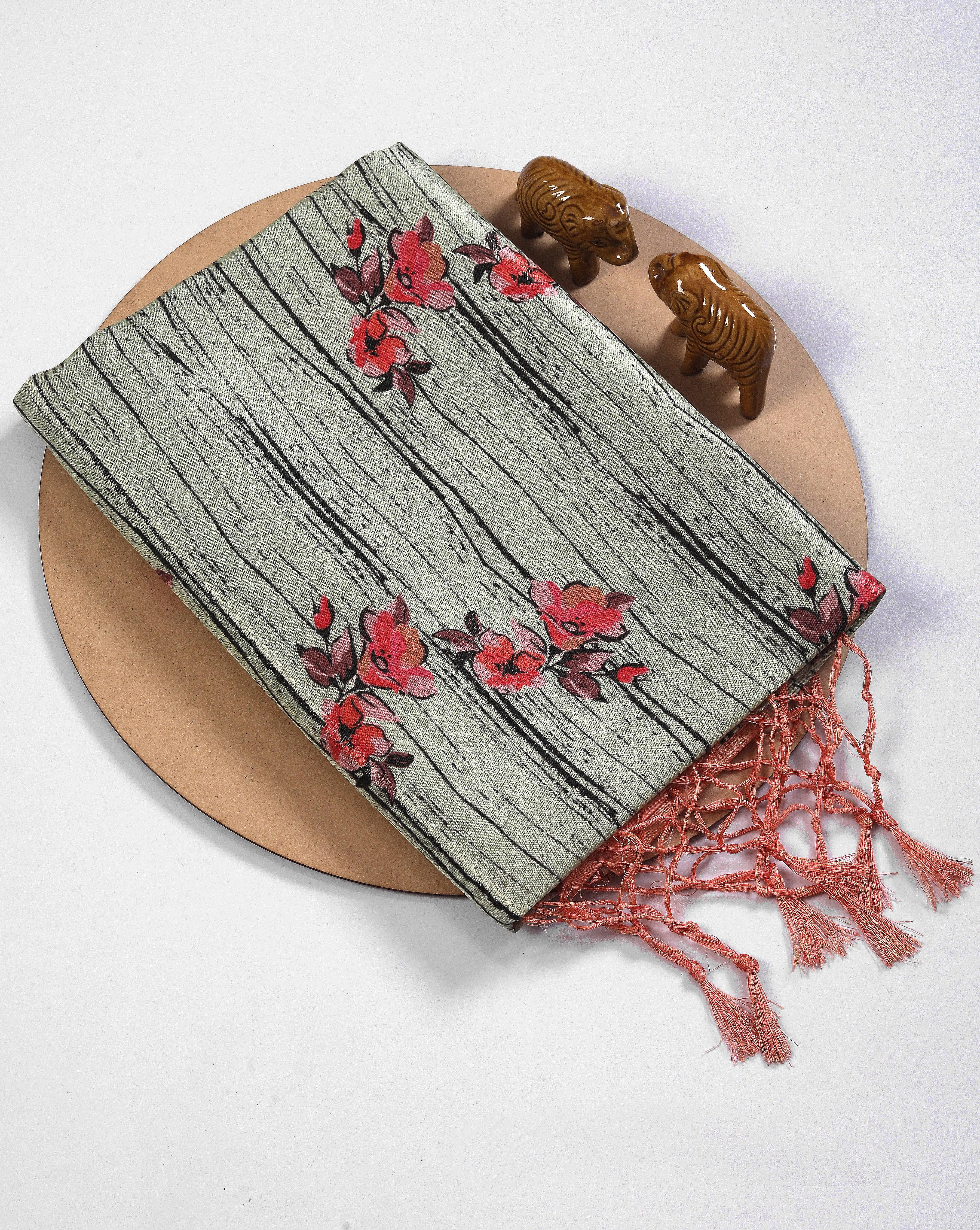 Digital soft silk printed saree in Peach