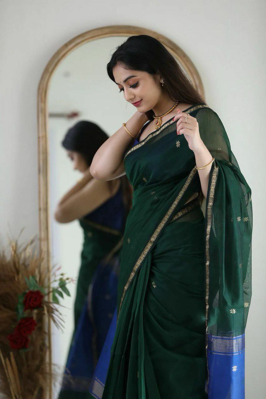 icultural Green-blue Cotton Silk Saree