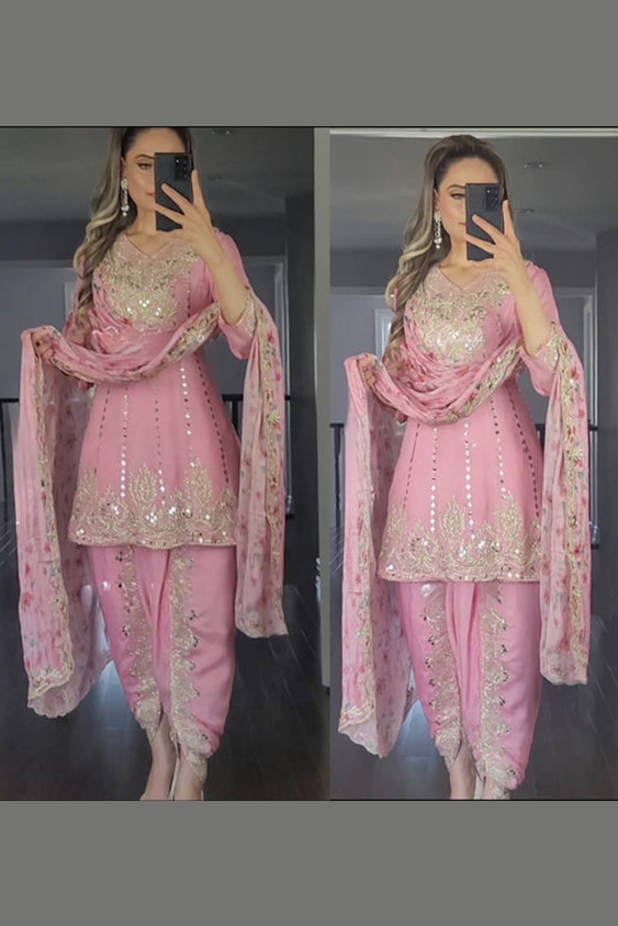 Pink  Color Heavy Dhoti Patiyala Suit for wedding.