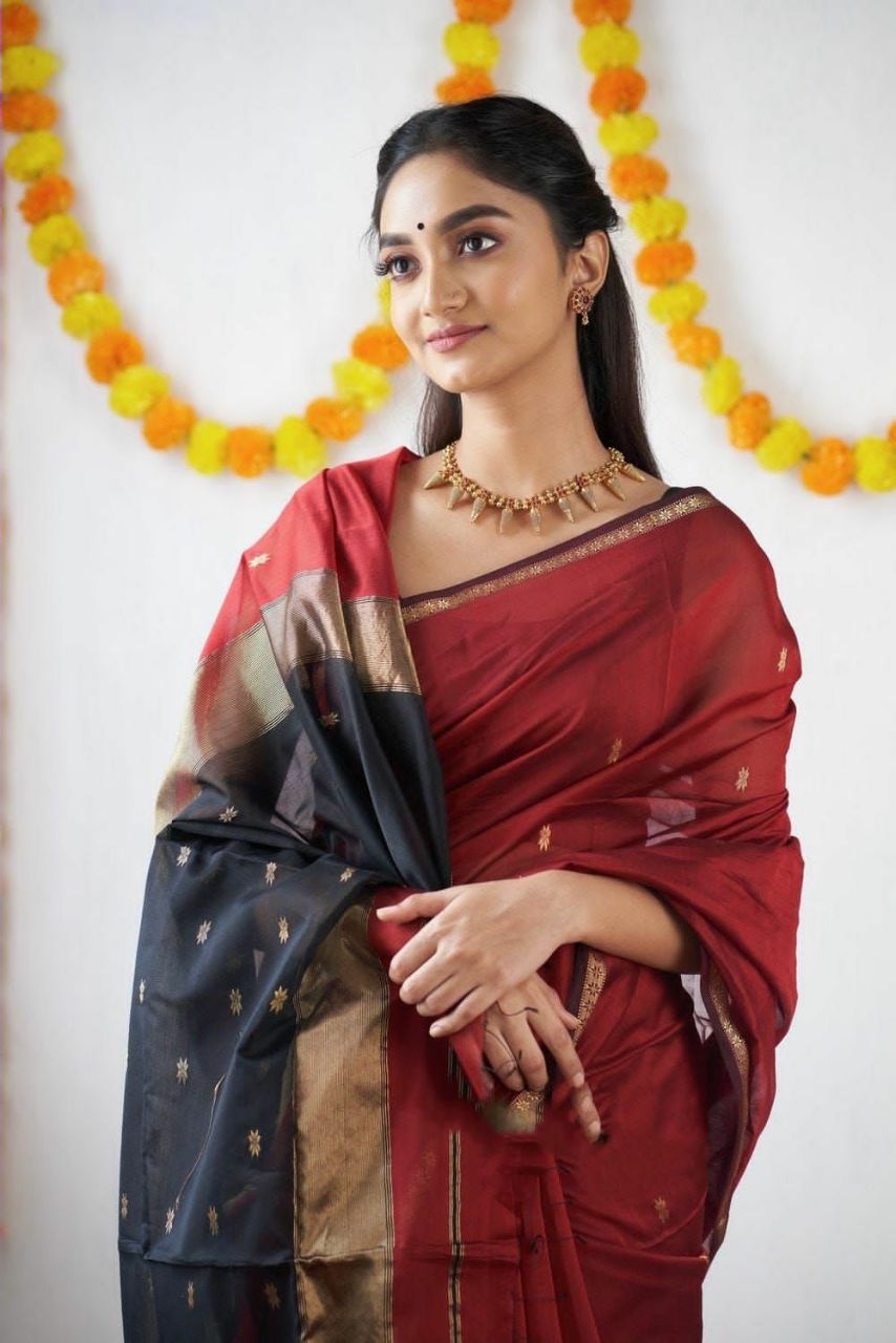 Charming Red Cotton Silk Saree