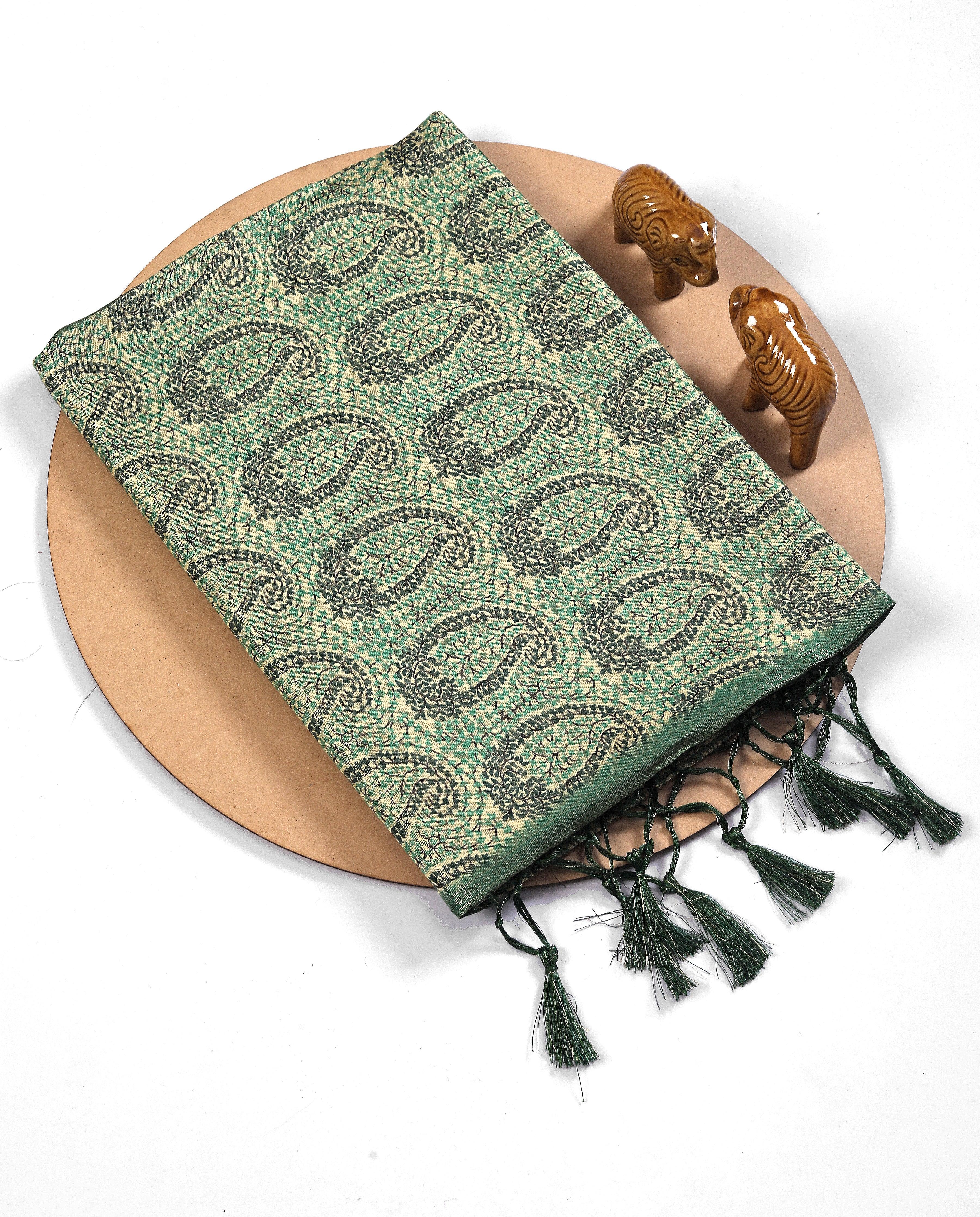 Digital soft silk printed saree in Pista