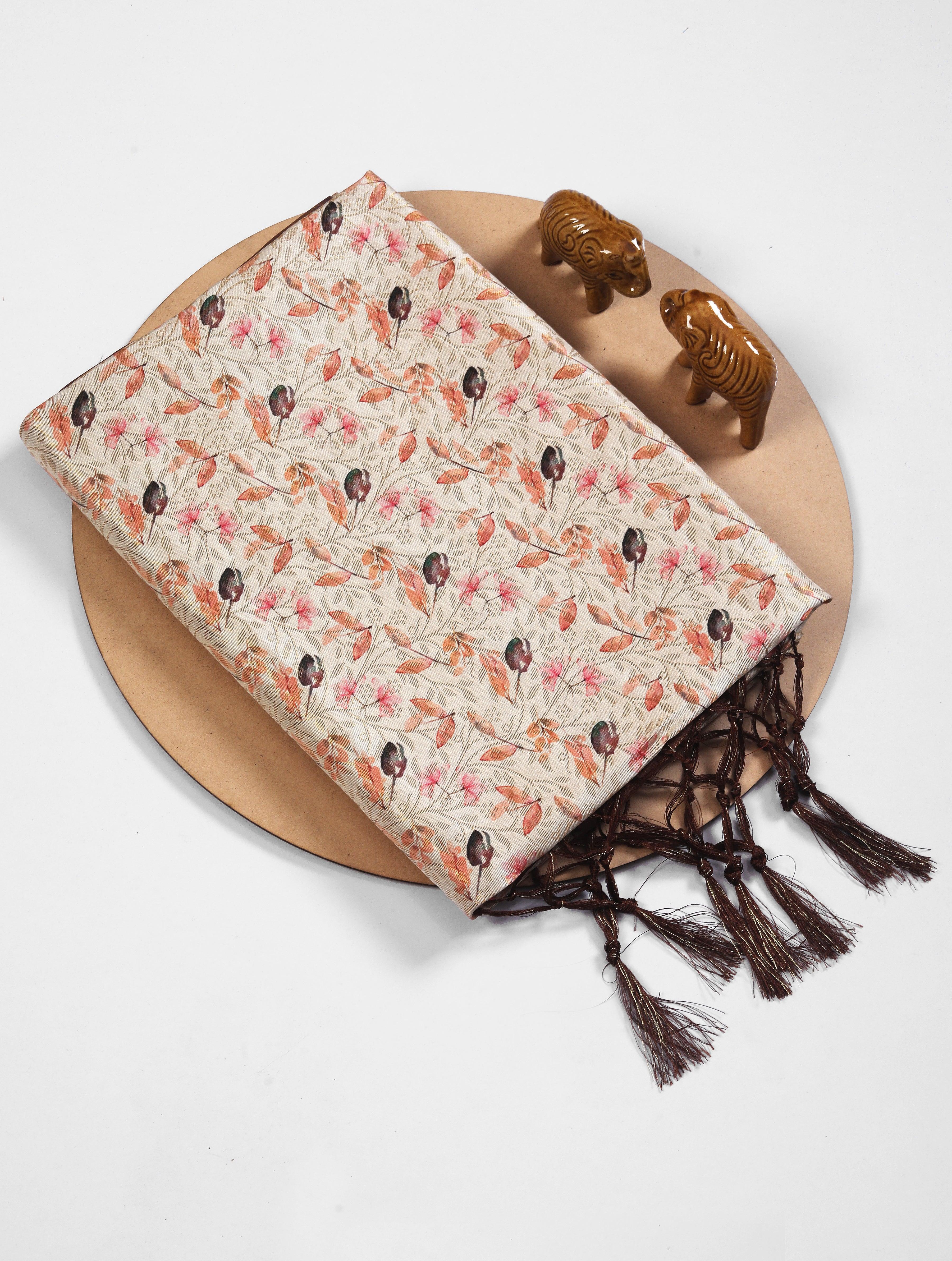 Digital soft silk printed saree in Dark brown