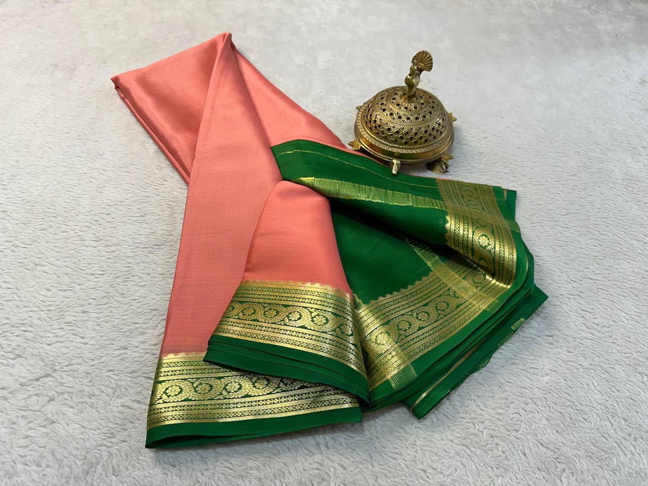 Golden Heritage: Pure Mysore Silk Saree with Zari Highlights