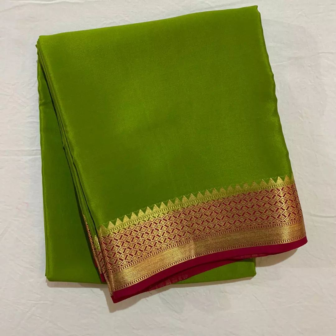 Mysore Silk by Icultuer In Mehendi Green With Zari Border.