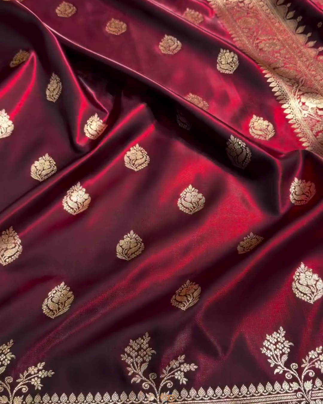 Kaushalya - icultural Banarasi Satin Saree with Golden Zari Floral Weaving