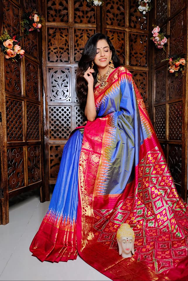 Blue Handloom Soft Silk Printed by Icultuer