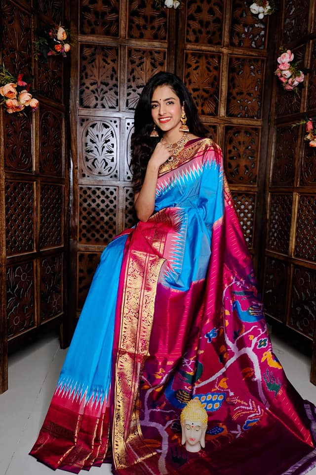 Sky Blue Handloom Soft Silk Printed by Icultuer