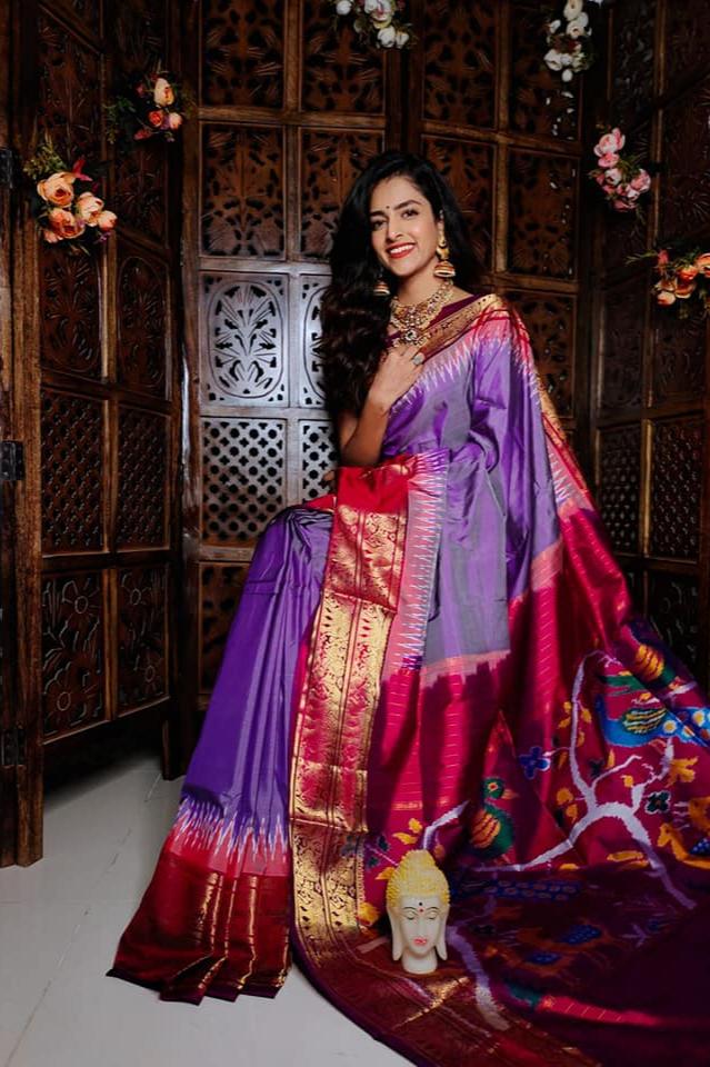 Dark Purple Handloom Soft Silk Printed by Icultuer
