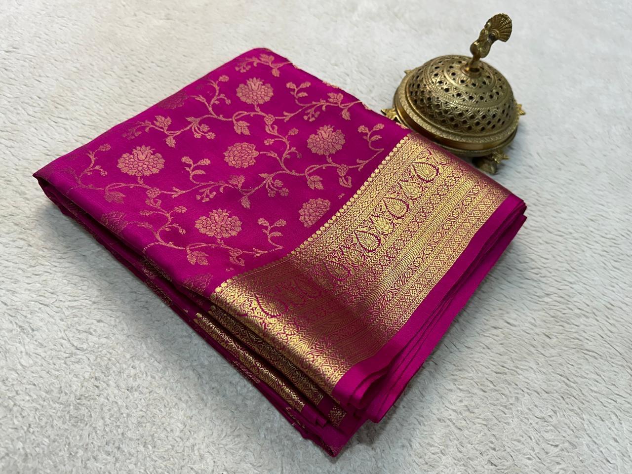 Elegance Redefined: Silk Brocade Saree with Exquisite Gold & Silver Zari Weaving