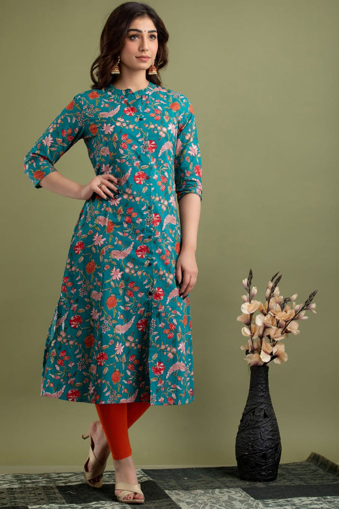 Blue Hand Block Printed Pure cotton kurti