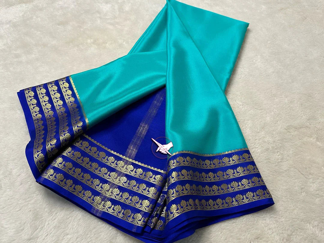 Exclusive Zari Border Blue Colour Plain Mysore Silk by Icultuer