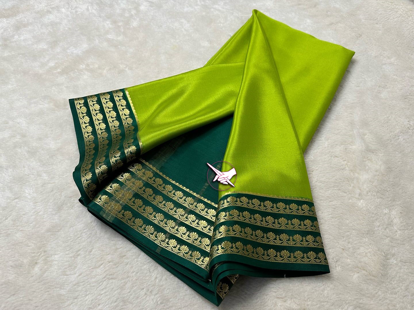 Exclusive  Zari Border Green Colour Plain Mysore Silk by Icultuer