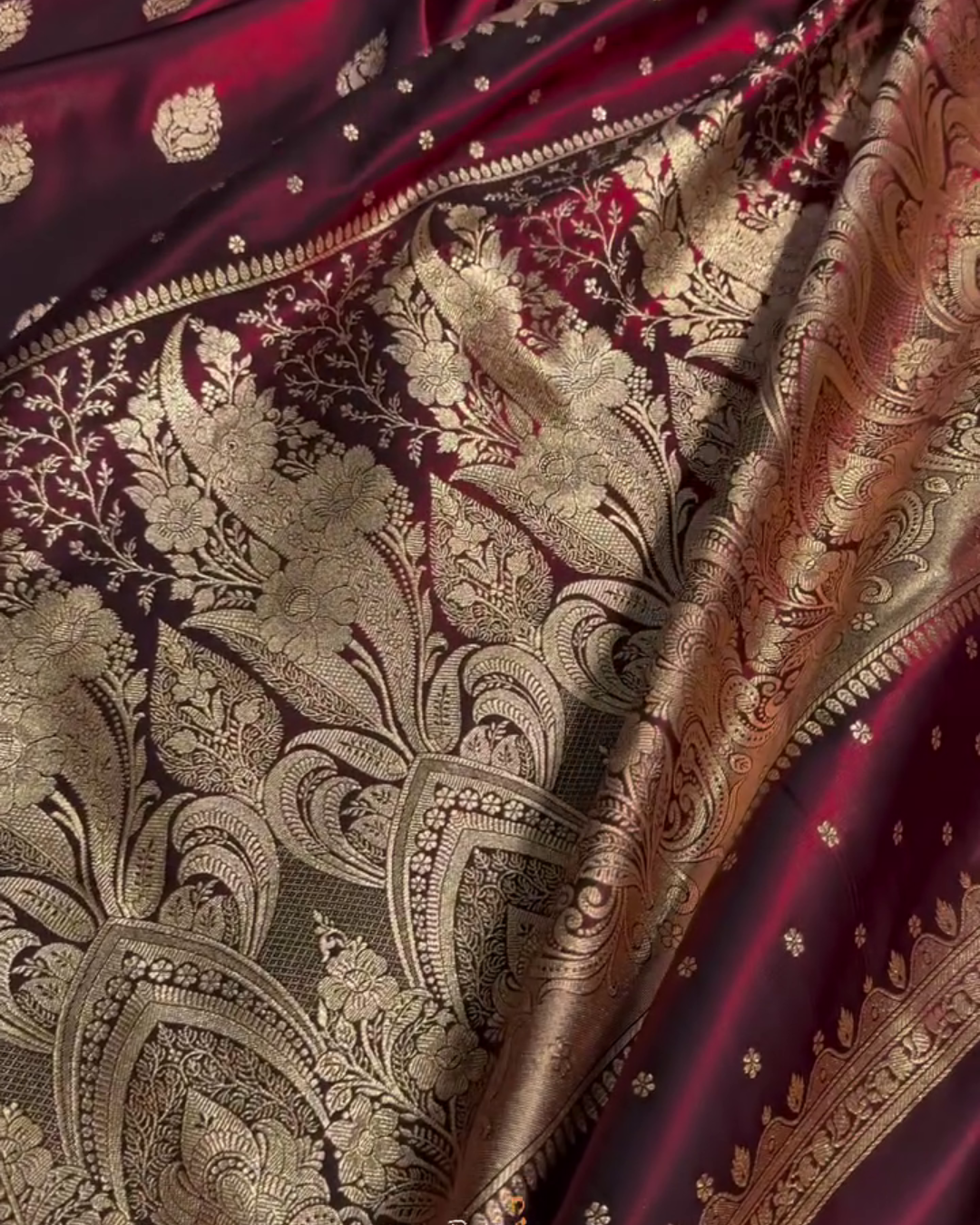 Kaushalya - icultural Banarasi Satin Saree with Golden Zari Floral Weaving