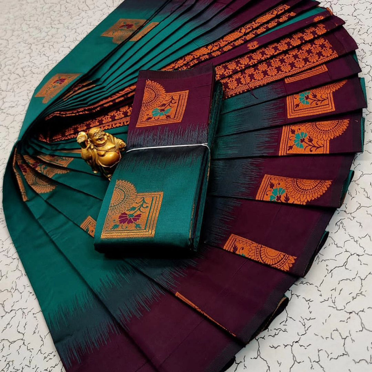 Teal Weaving Work Handloom Kubera Silk 3D by Icultuer
